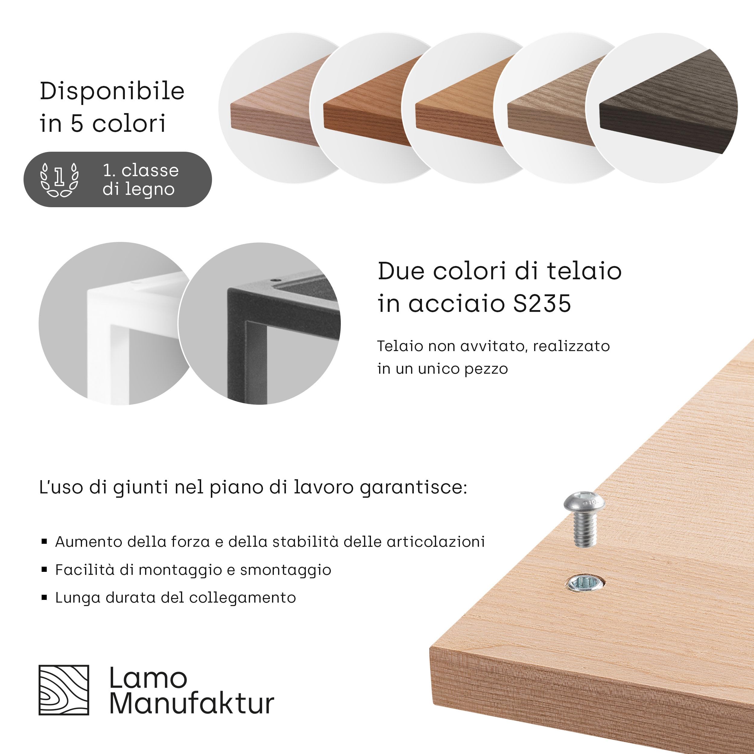 LAMO Manufaktur - Tavolino da scrivania per computer portatile, tavolino portabile, 45 x 30 x 67 cm, struttura bianca, 100% vero legno massiccio, naturale