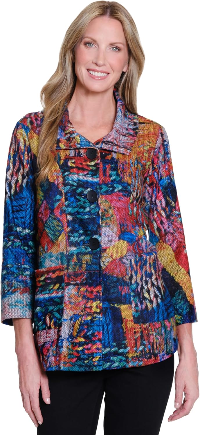 Ali Miles womens Brushed Knit Button Front Jacket Front Patch Pockets