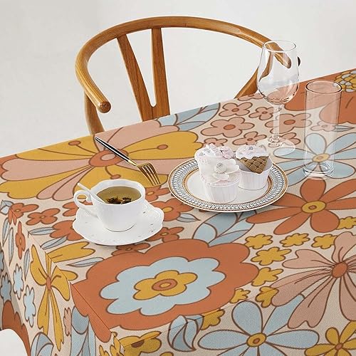 Miniatura 517 de Mantel floral hippie, diseño retro de los años 70, naranja, rosa, azul, floral, bohemio, estampado estético de margaritas, para fiesta, picnic