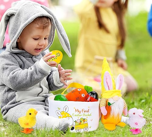 Miniatura 3 de 80UncleKimby 8 piezas de regalos para la primera cesta de Pascua, incluye huevos, conejo y pollo, zanahoria de felpa de peluche, gnomo para niños