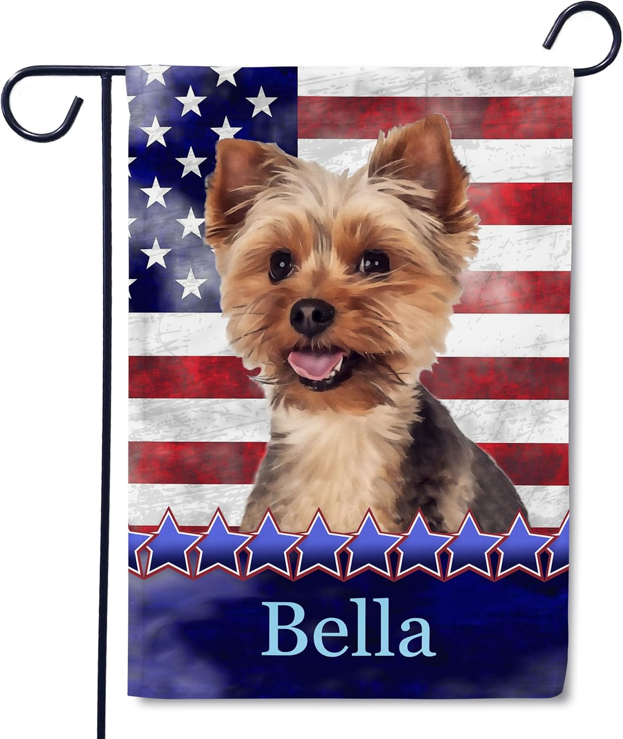 Flagology, Personalized Yorkie Patriotic Garden Flag 12" x 18", Custom Dog Name American Flag, Fourth of July Outdoor Lawn Décor, Stars and Stripes