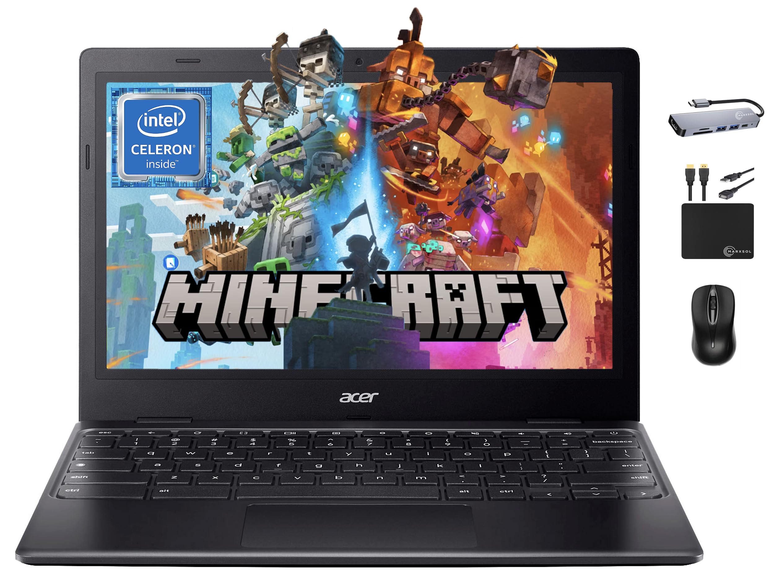 2024 311 Chromebook Laptop Student Business, Dual-Core Intel N4500 Processor,11.6" HD Display, 4GB RAM, 192GB (64GB eMMC+128GB Card), Webcam WiFi, Long Battery, Chrome OS +MarxsolAccessory