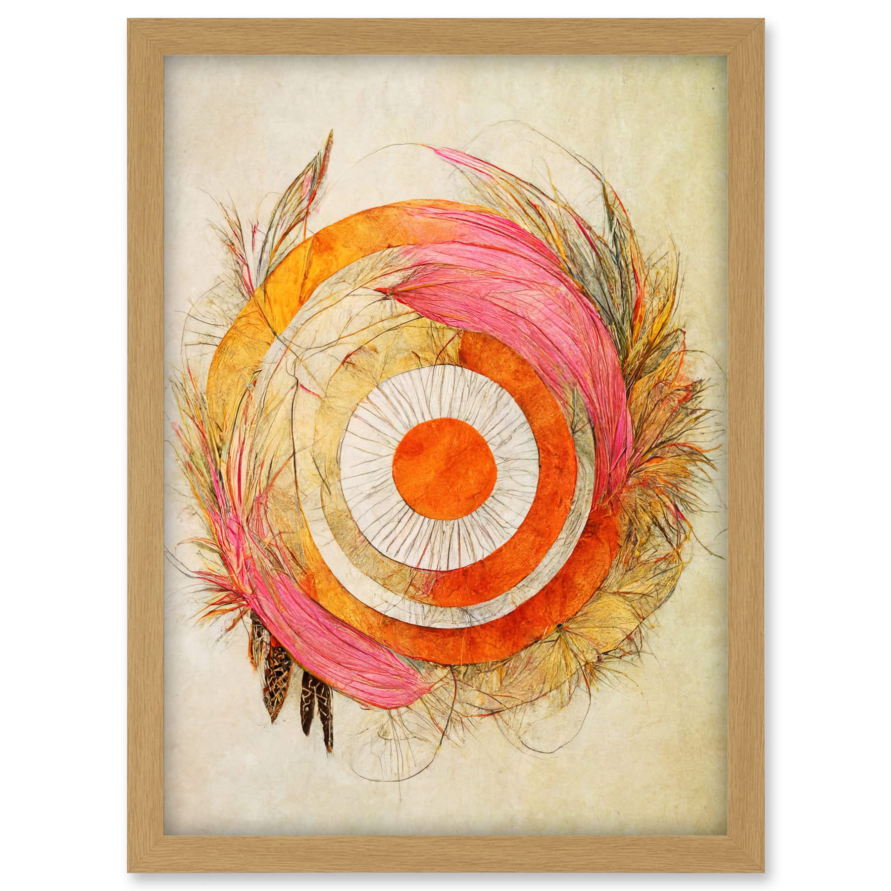 Doppelganger33 LTD Abstract Dreamcatcher With Feathers In Soft Pastel Palette Artwork Framed A3 Wall Art Print