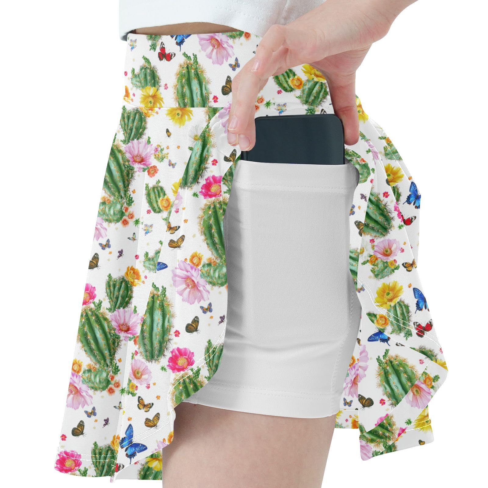 Cute Cactus Tennis Skirt for Girls with Built in Shorts Sports Skirts for Kids with Pockets Flowy Skort for Little Girl