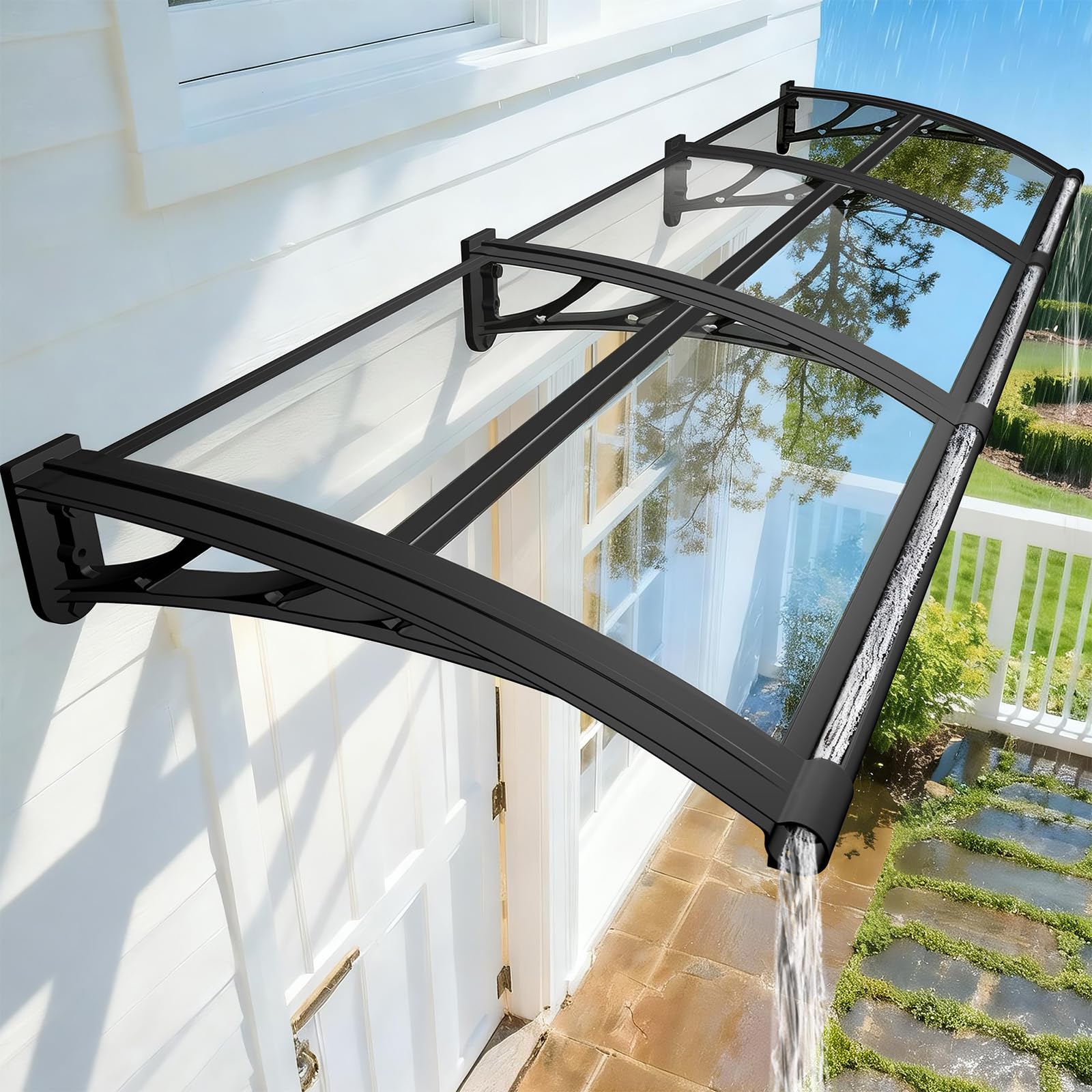 LWJSOCP 47" x 59" Window Canopy Aw for Door Entrance with Drain Sink Outdoor Overhang for Patio & Front Door Weather-Resistant Polycarbonate Design