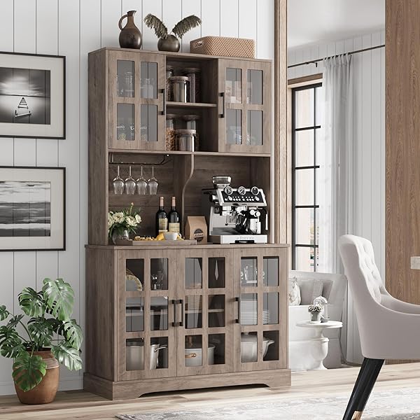 Keyluv Küchenschrank mit Glastüren und Arbeitsplatte