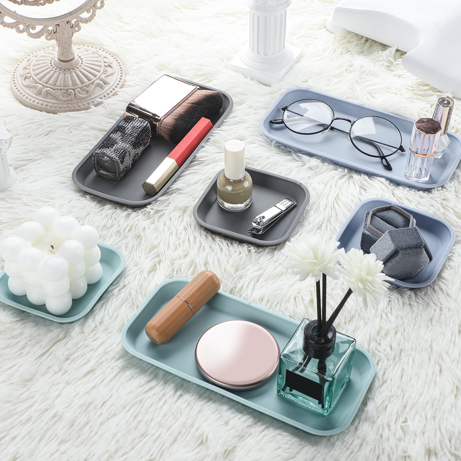 2 Pièces Plateau Décoratif Silicone Noir – Plateau Rectangulaire Salle De Bain, Rangement Élégant Pour Savon, Bougies, Bijoux, Cosmétiques, 20×10 Cm