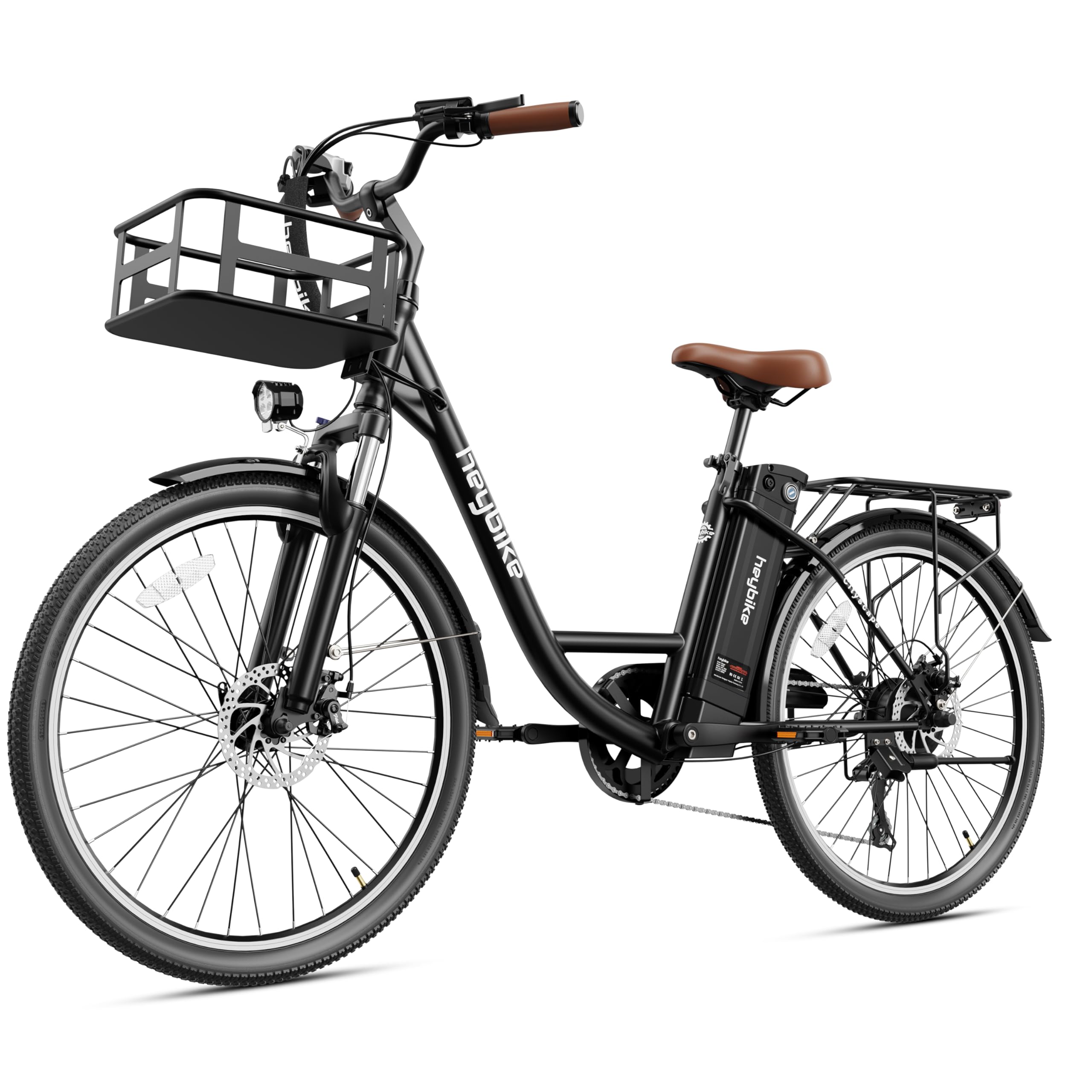 Heybike Cityscape Electric Bike 350W(Peak 500W) Electric City Cruiser Bicycle Up to 40 Miles 23MPH Removable Battery, 7-Speed and Dual Shock Absorber, 26" Electric Commuter Bike for Adults