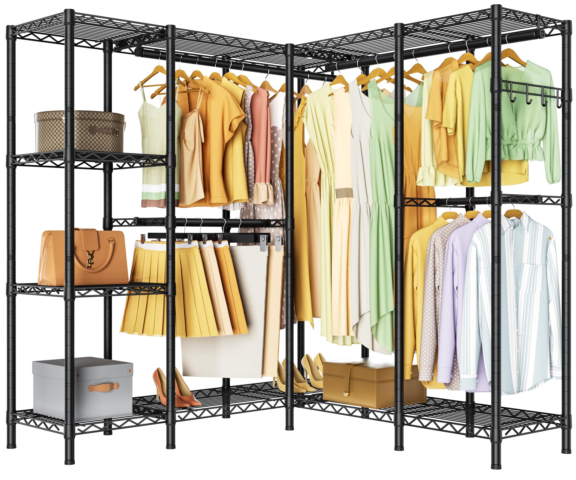 Heavy Duty Garment Rack Clothes Rack Large Metal Closet Organizer System Storage Wardrobe Freestanding Clothing Rack with Adjustable