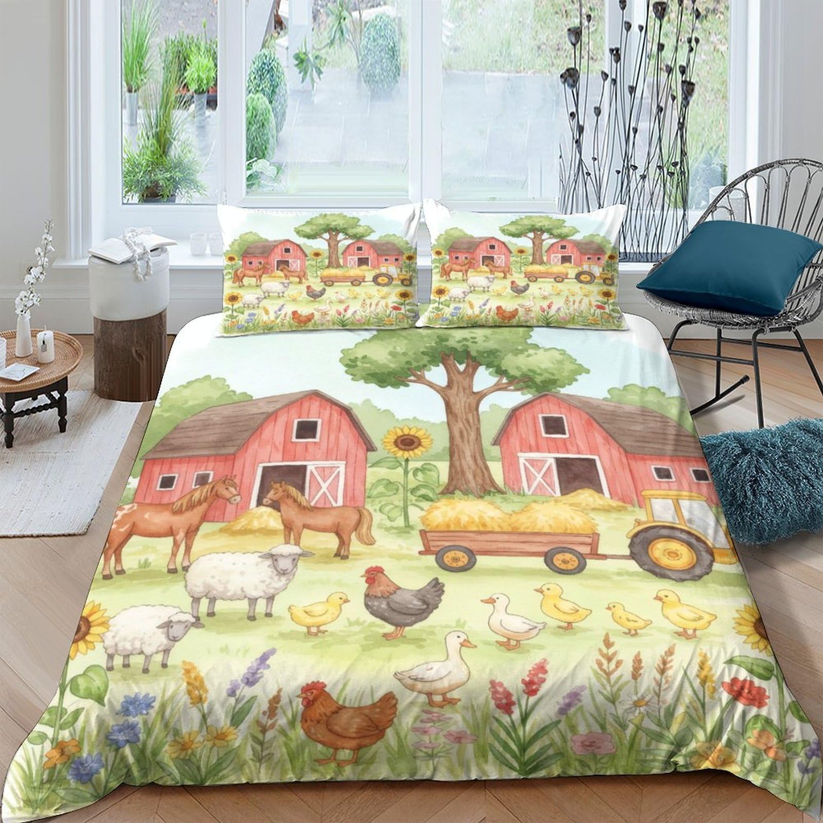 Ctjqhvkz Style-9 3D Printed Farm Barn Fitted Sheet Microfiber Soft Country Animals Bed Cover For Bedroom Dorm Decor Easy Care Single（135X200cm）
