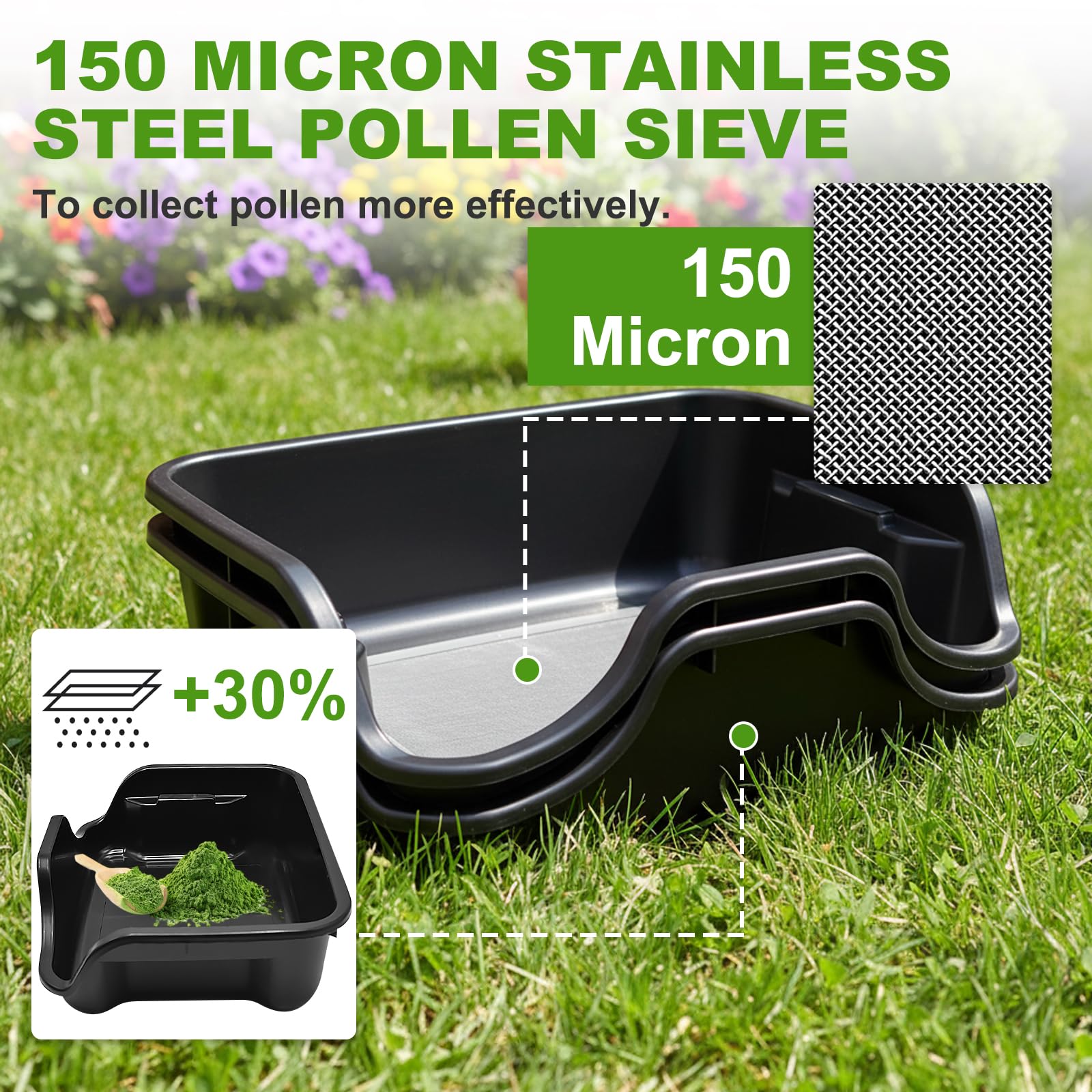 2 Pièces Trim Tray avec Tamis a Pollen de 150 Microns, Coque Ergonomique Trimm pour Pollen et Vanille, La Maison Jardin Plante, Récolte pour le Jardinier, Noir, 40x31x12cm