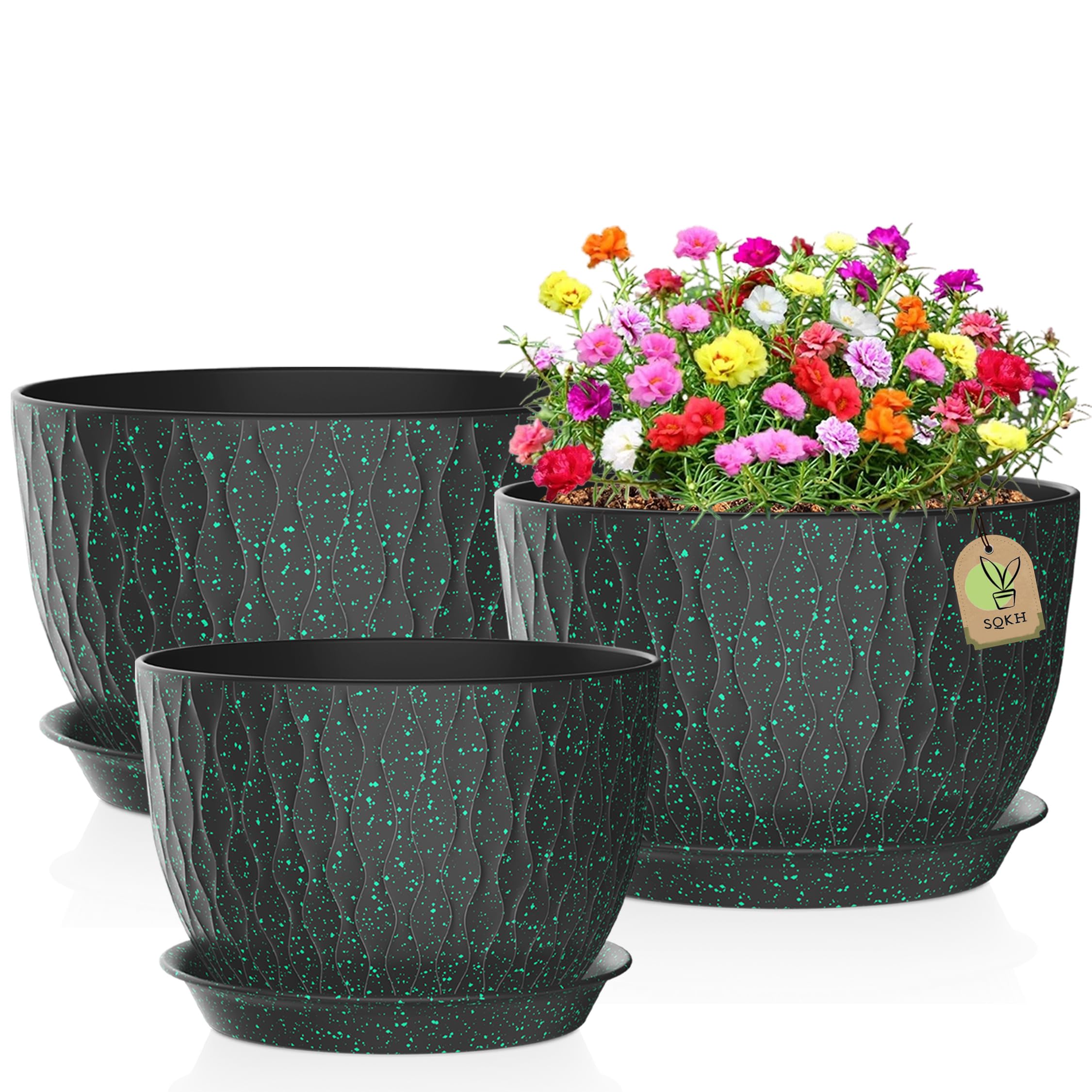 Snapklik.com : SQKH 12/10/9 Inch Plant Pots, 3 Pack Large Flower Pots ...