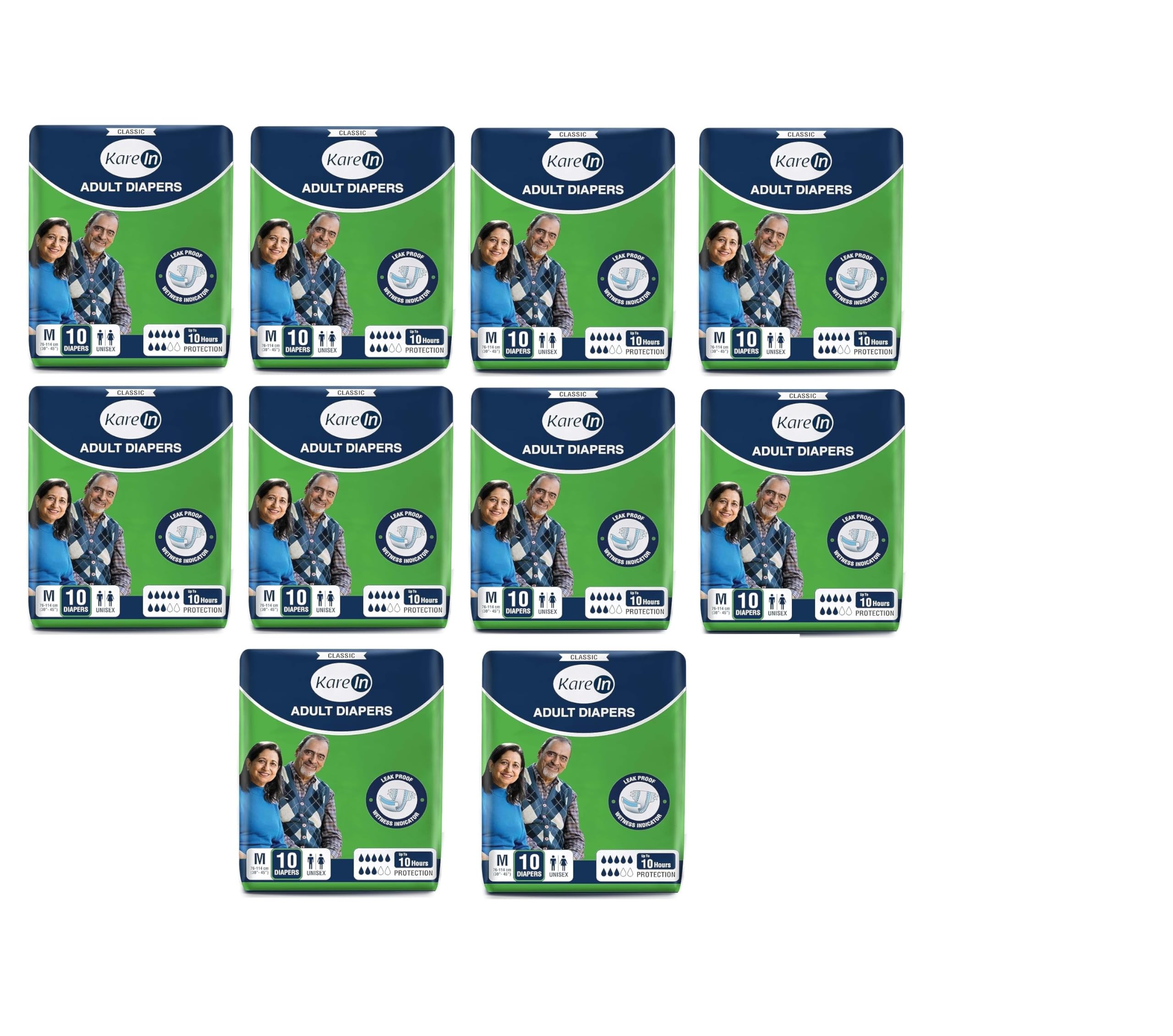 Karein Classic Tape Style Unisex Adult Diapers, Waist Size 76-114Cm (30"-45")-Medium Size (100 Pieces) (Pack Of 10) (B0CVQFK9N1) Amazon Price History, Amazon Price Tracker