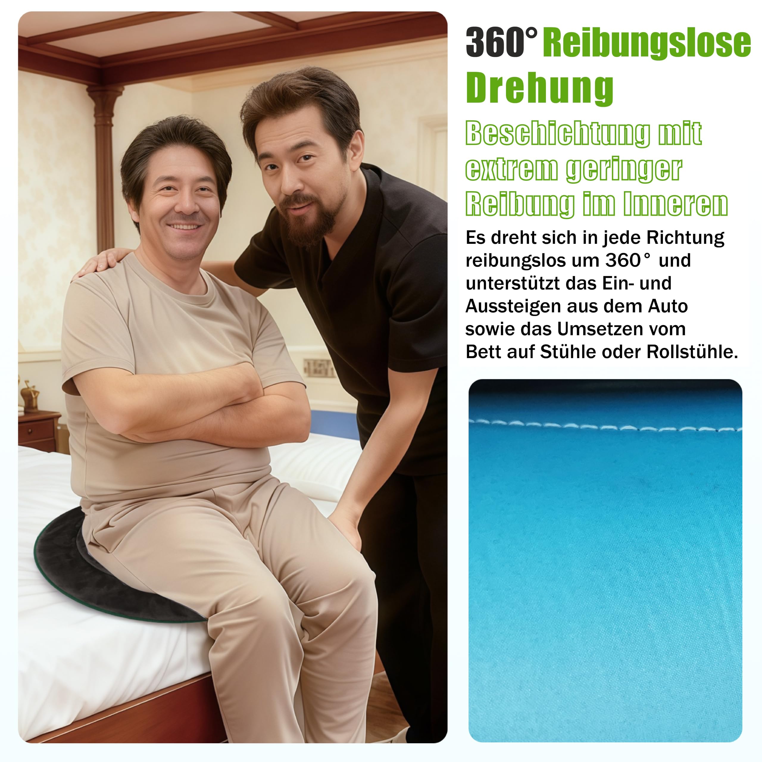 360-Grad-Schwenksitzkissen für Auto oder Stuhl, Drehsitzkissen mit Drehscheibe für Senioren, Schwenkautositz-Stuhlhilfe für Senioren zum leichten Drehen vom Bett in den Rollstuhl (Grau, 40cm)