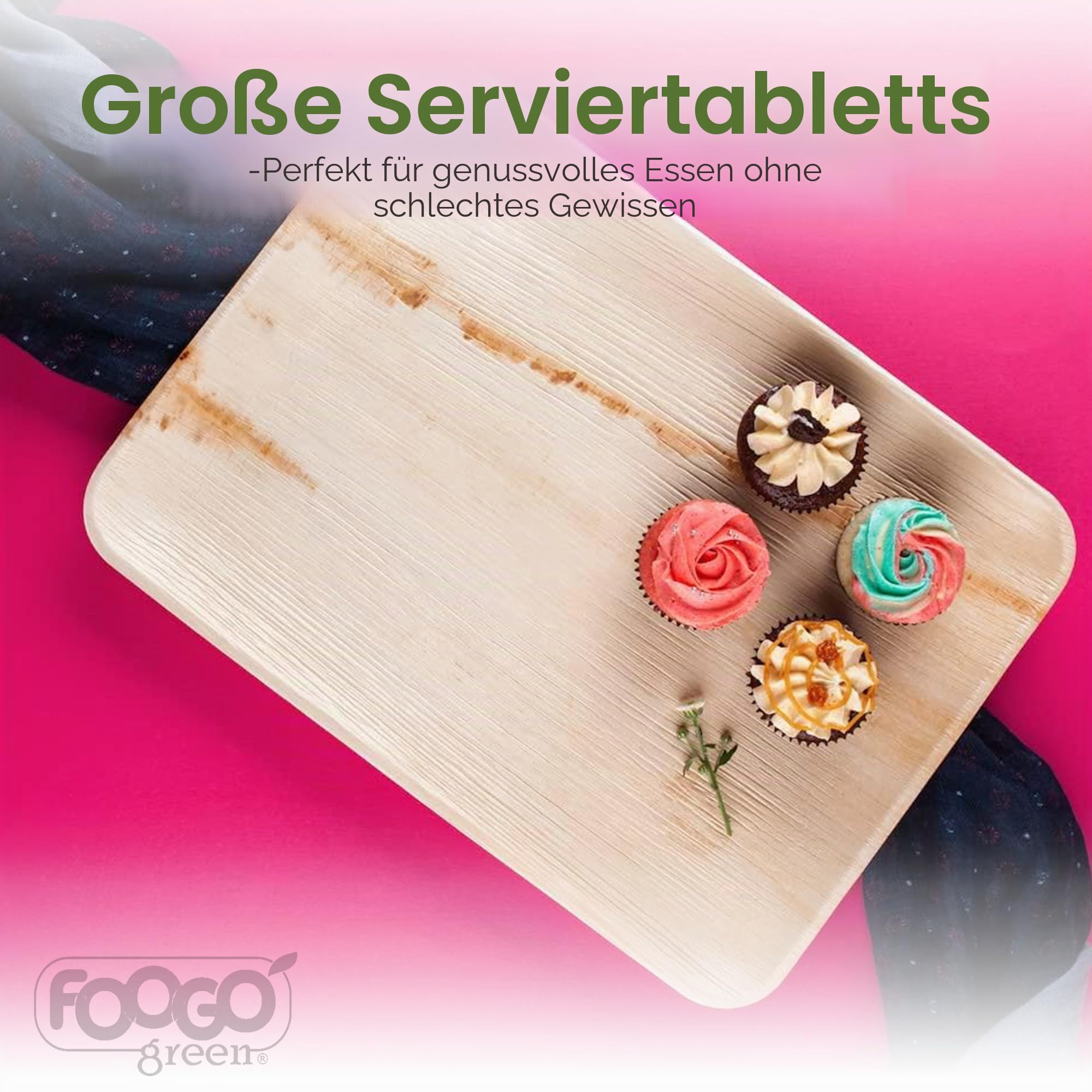 FOOGO Green 10 Einweg-Palmenblatt-Serviertabletts, Groß 35x25 cm, für Platten, Vorspeisen, Hochzeiten, Antipasti, umweltfreundlich, biologisch abbaubar, stabil wie Holzplatten
