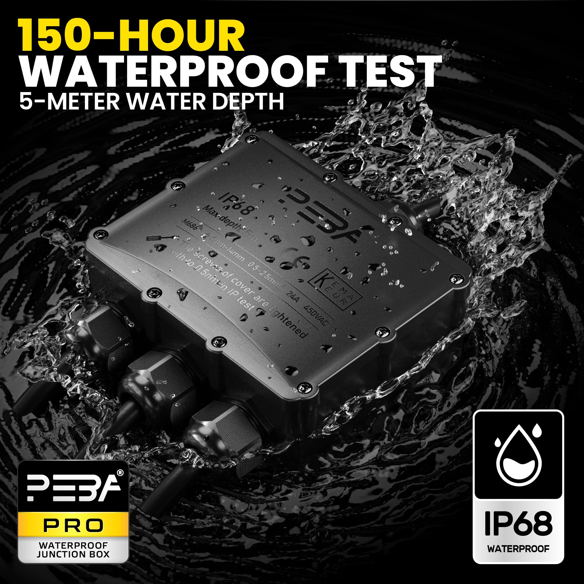 PEBA Boîte dérivation étanche extérieur IP68, Connecteur étanche etanche à 4 Voies pour câble de 4-14 mm de diamètre, Boîtes de jonction extérieur pour jardin et câble souterrain, Noir