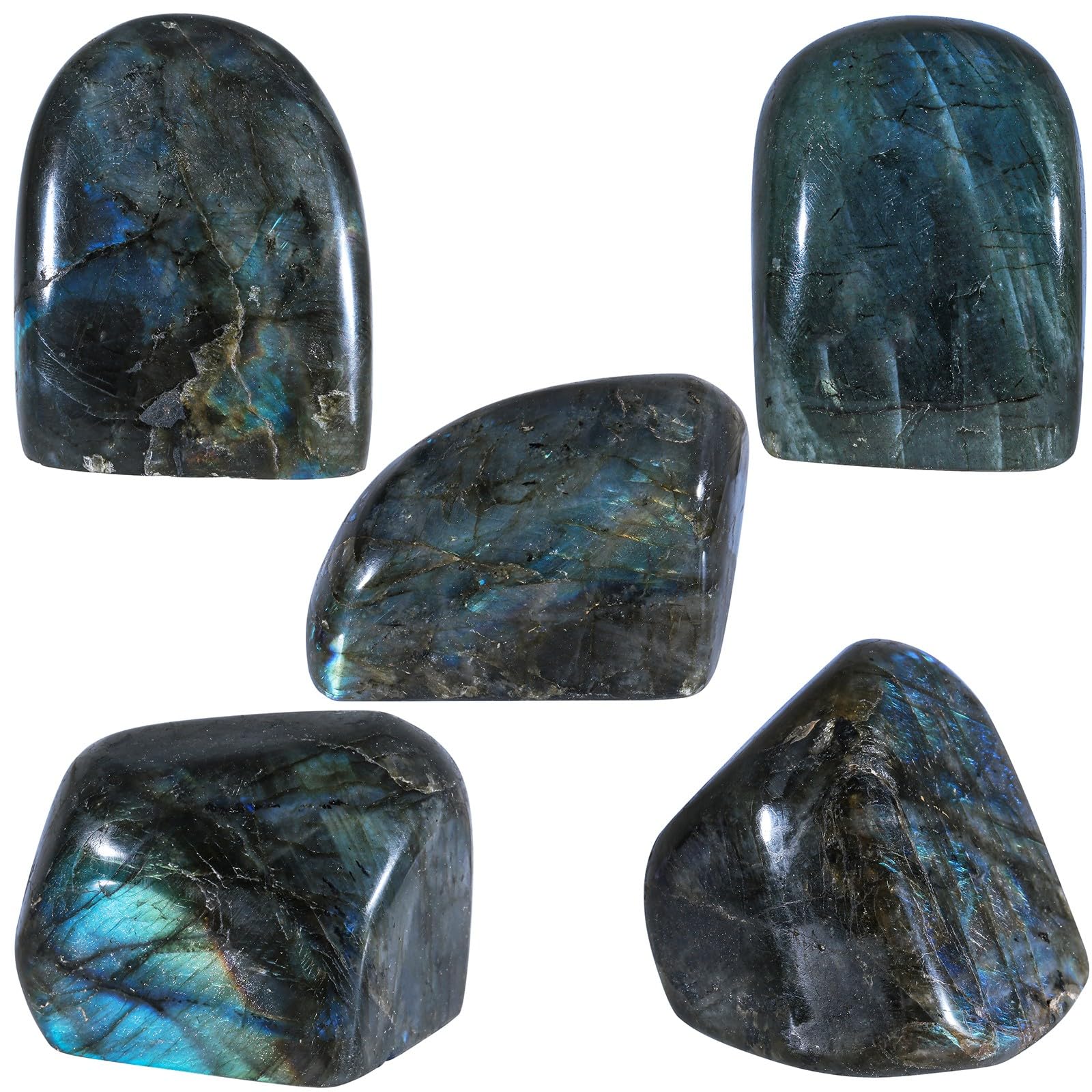 mookaitedecor 100-200g Ornement en Labradorite Naturelle Statue Sculptée en Pierre Irrégulière, Figurine en Pierre Polie Autoportante Décoration d'intérieur, Cadeau Collection de Spécimen Minéral
