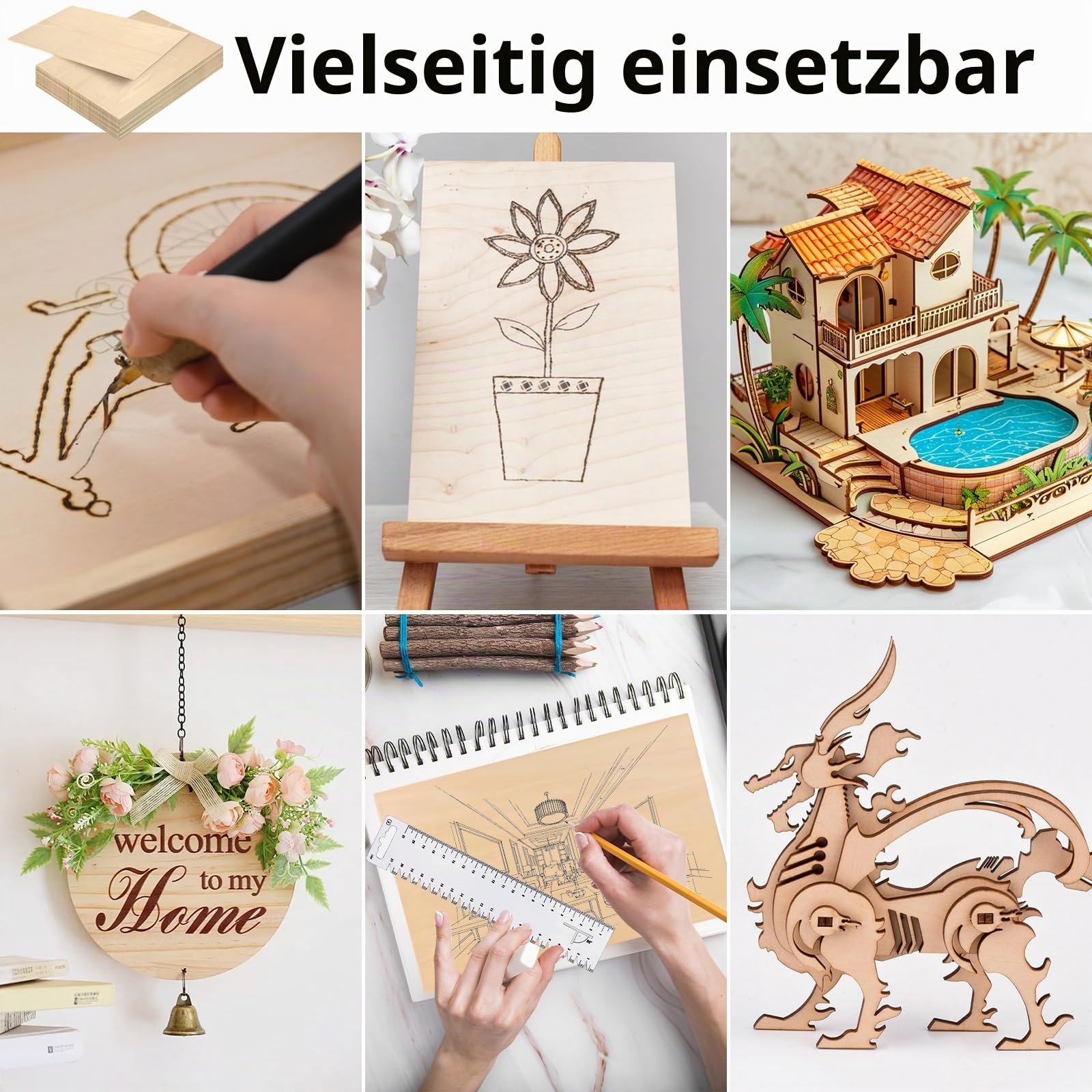 28 Stück Sperrholzplatte 15x10cm 1,5mm Holzplatten zum Basteln | Balsaholz Platten Paulownia Furnierholz Bastel Holzplatte für DIY Holzarbeiten Modellbau Laserprojekte Kunst Handwerk Gemälde