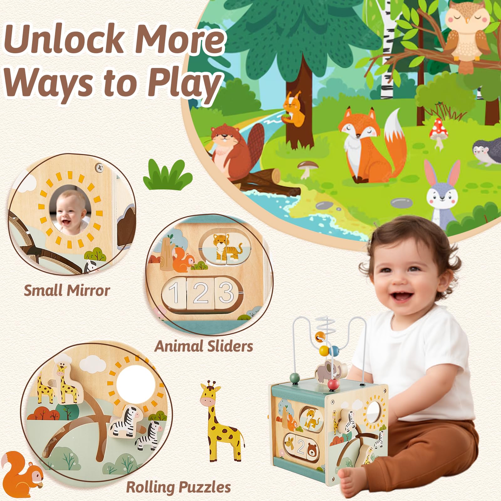 LINFUN KIDS Cube d'Activité Bébé en Bois Jeu de Activite Motricité Dactivité 6 en 1 Multijeux Jeux Montessori Cadeau pour Bébé Garçon et Fille