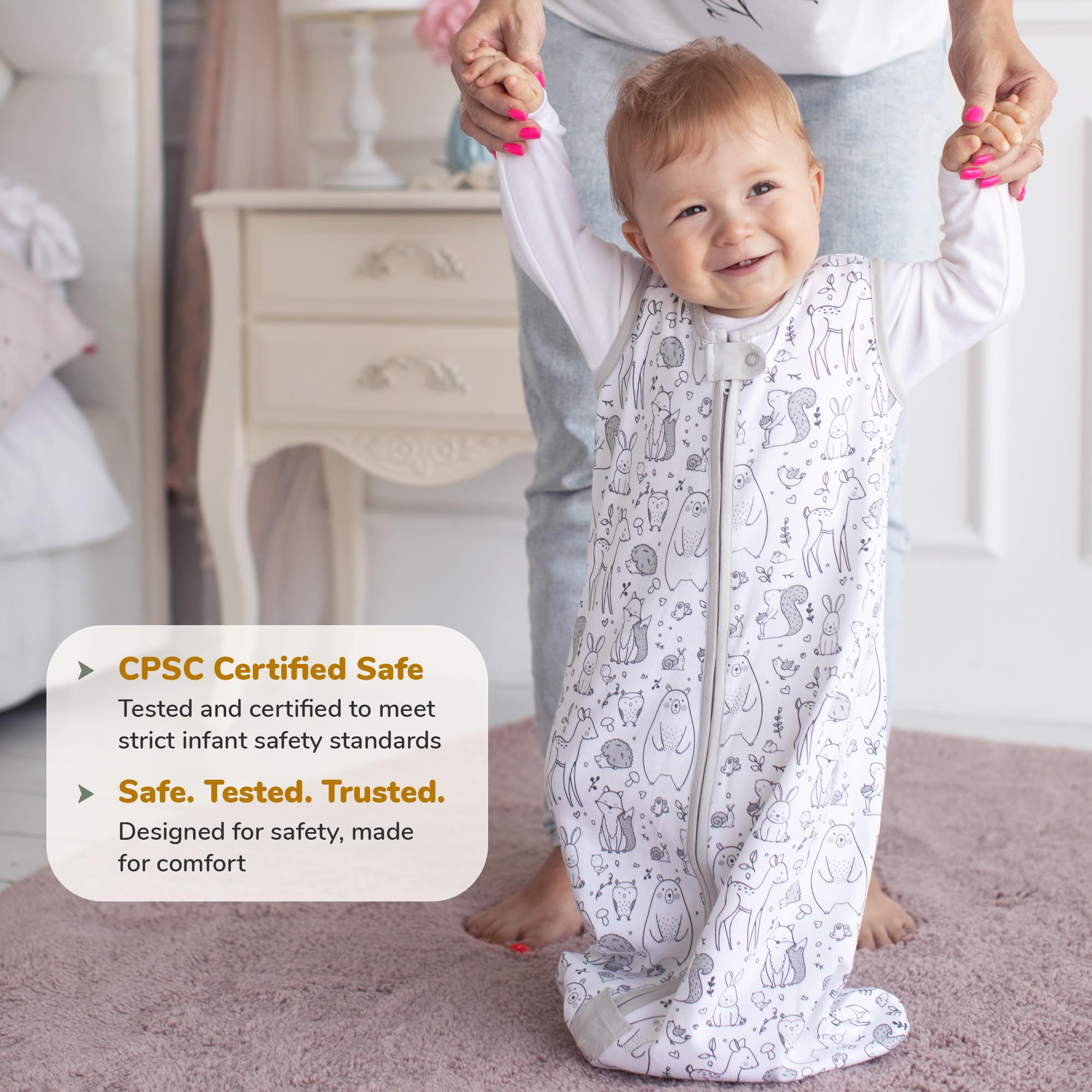 Mama Cheetah Sacco nanna da 2,5 TOG, in cotone organico, con cerniera a due vie, Swaddle Transition Baby Sleeping Bag for Newborn Infant Toddler Boy Girl, 18-24 mesi