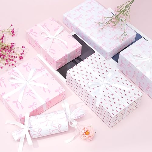 Miniatura 3 de Larcenciel Papel de Seda con Lazo Rosa, Papel de Seda Coquette para Envolver Regalos para Bolsas de Regalo, Cajas y Manualidades, Suministros de
