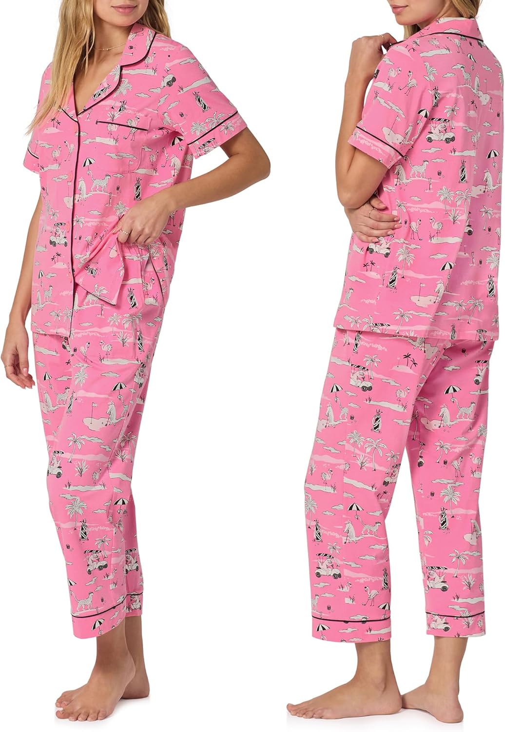 Bed Head PJs Womens Matching Pajamas - Soft Organic Cotton Button Down PJ Shirt & Cropped Pants Set - Loungewear & Sleepwear - Image 2