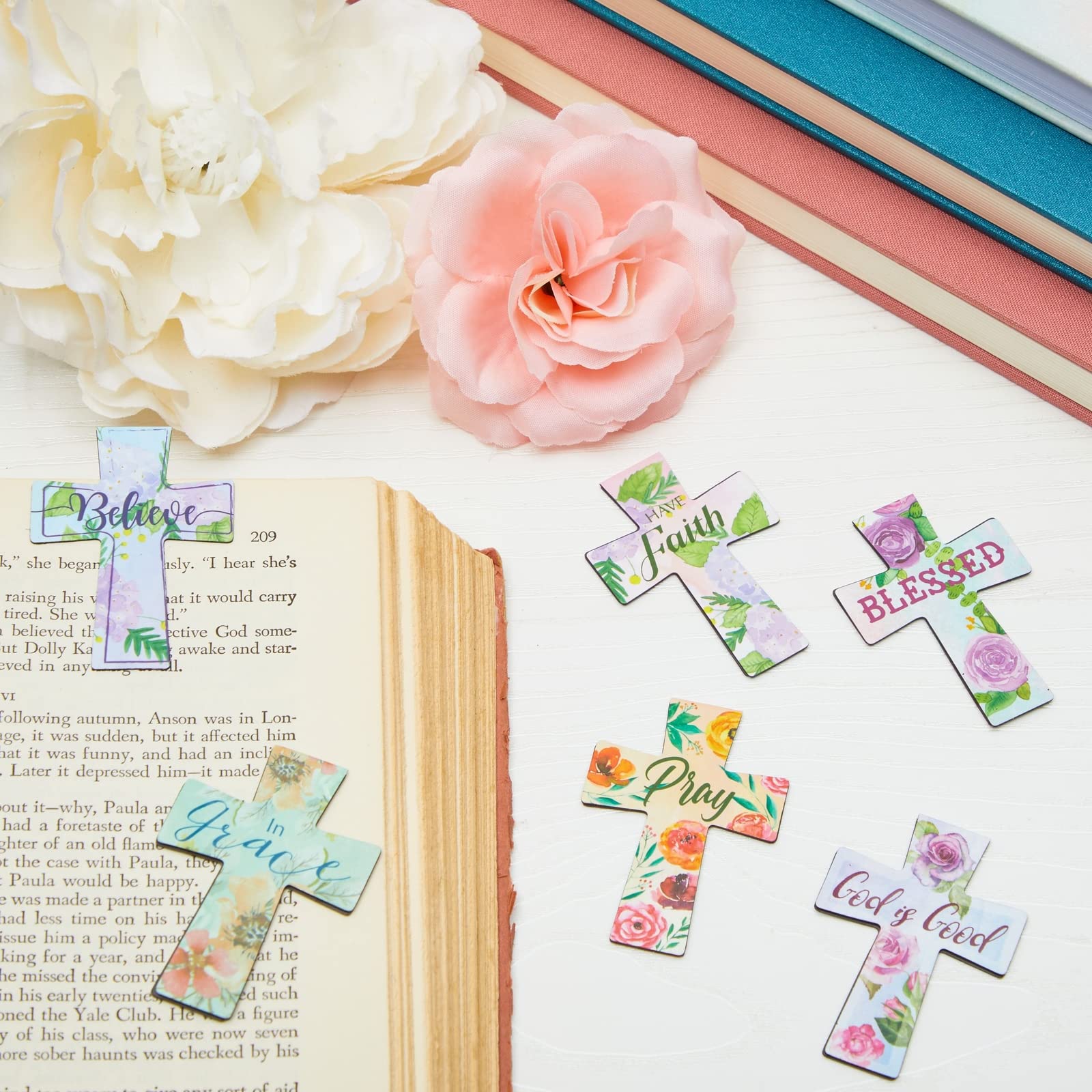24 Stück christliche magnetische Lesezeichen, florales Kreuz-Lesezeichen, religiöse Magnet-Buch-Seitenmarkierungen für tägliche Motivation, Inspiration, Ermutigung (12 Designs)