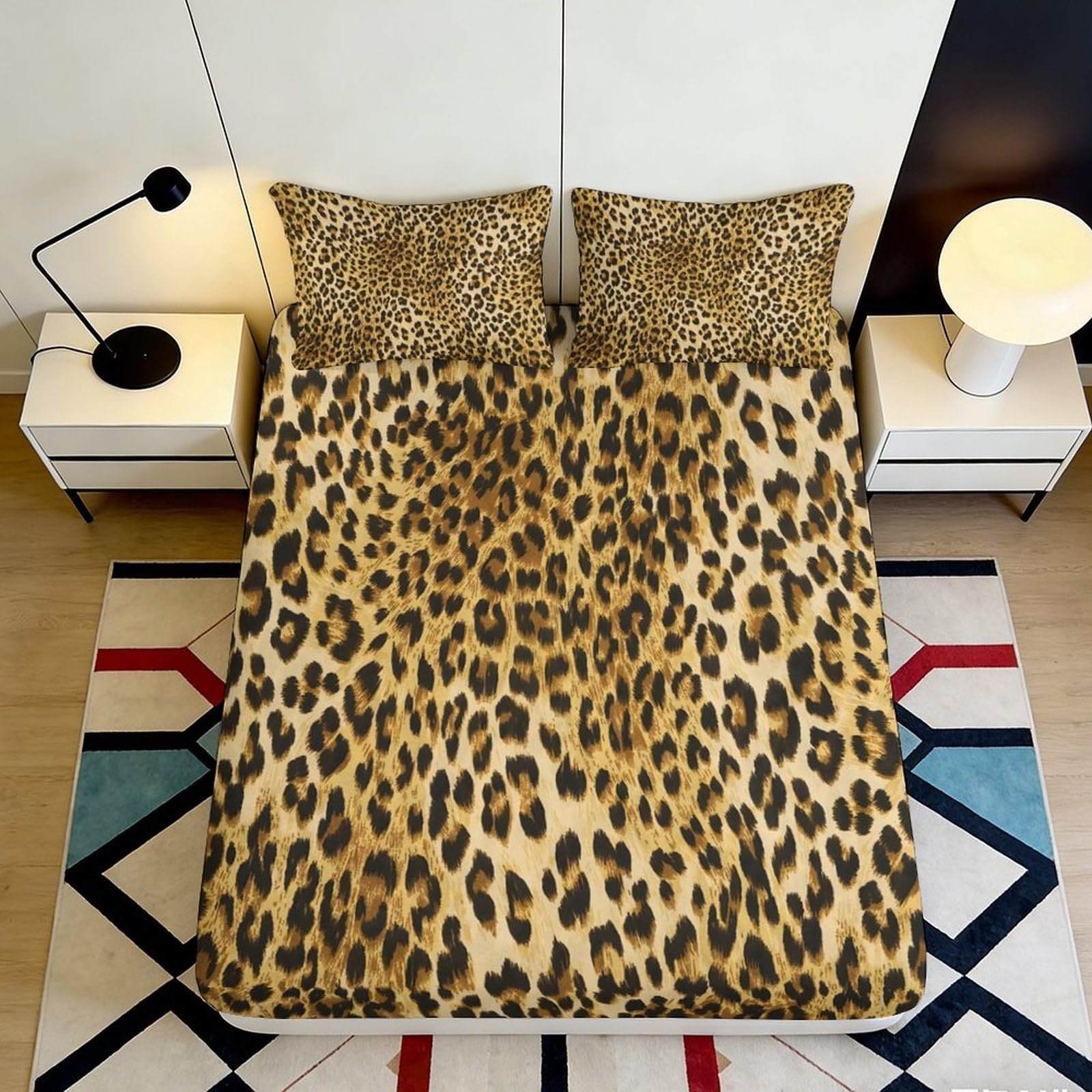 Tjiqhvmrn Style-10 3D Printed Leopard Fitted Sheet Microfiber Deep Pocket Non-Slip Bedroom Bedding Leopard Mattress Fitted Cover Full Wrap For Adults Teens Washable 90X200x25cm