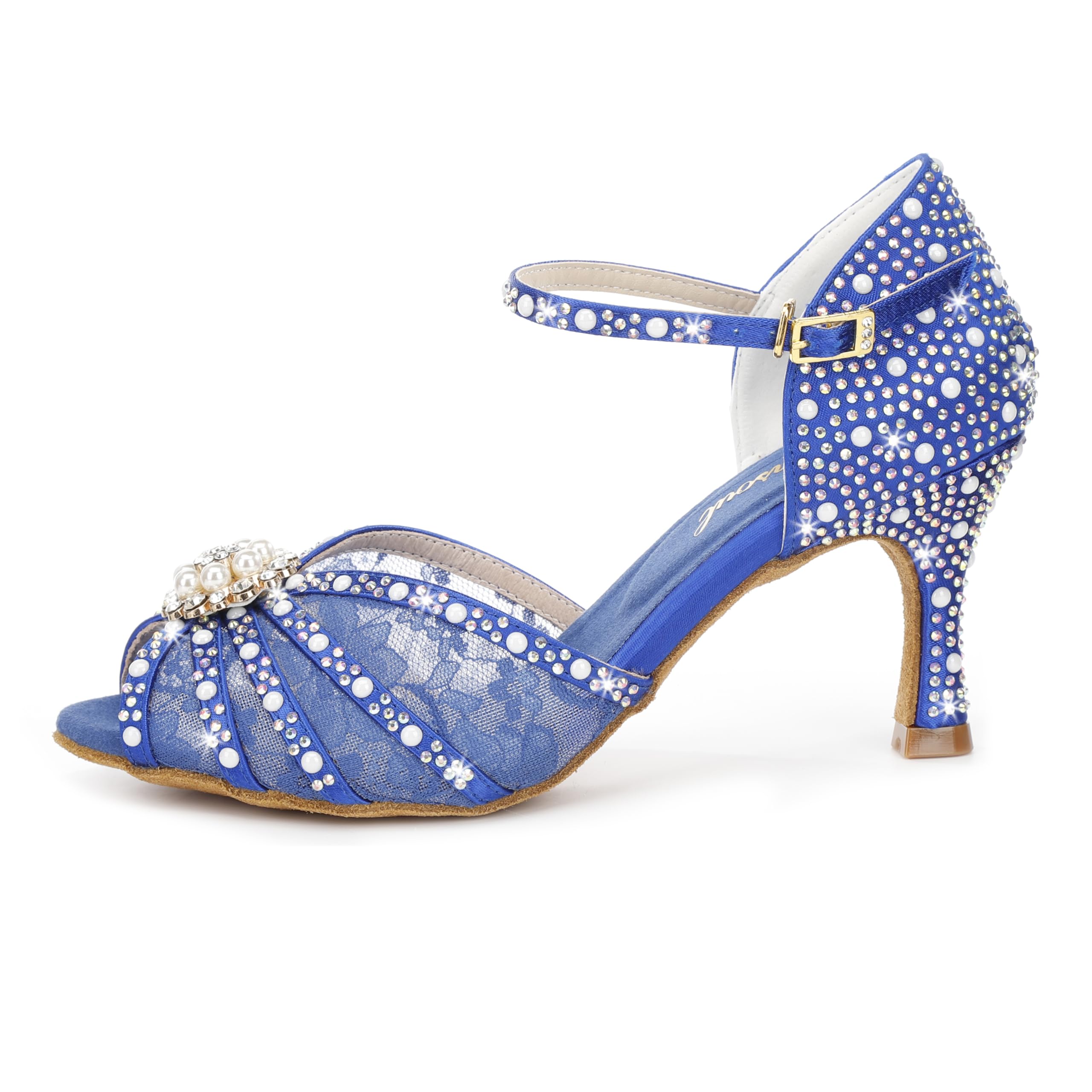 Latinsoul Y205-35 Damskie buty do tańca latino na obcasie z kryształkami regulowany pasek na kostkę eleganckie i wygodne buty taneczne