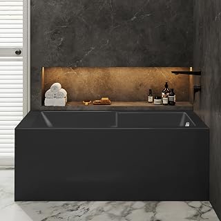 Swiss Madison Claire 60 x 32 Right Drain Soaking Alcove Corner Apron Bathtub in Glossy Black