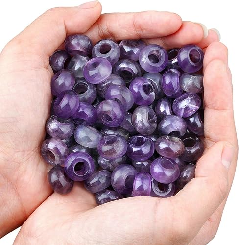 Miniatura 2 de SUNYIK Paquete de 2 dijes sueltos de amatista de 0.236 in y 0.197 in con agujero grande, cuentas europeas para pulseras, juego de 20