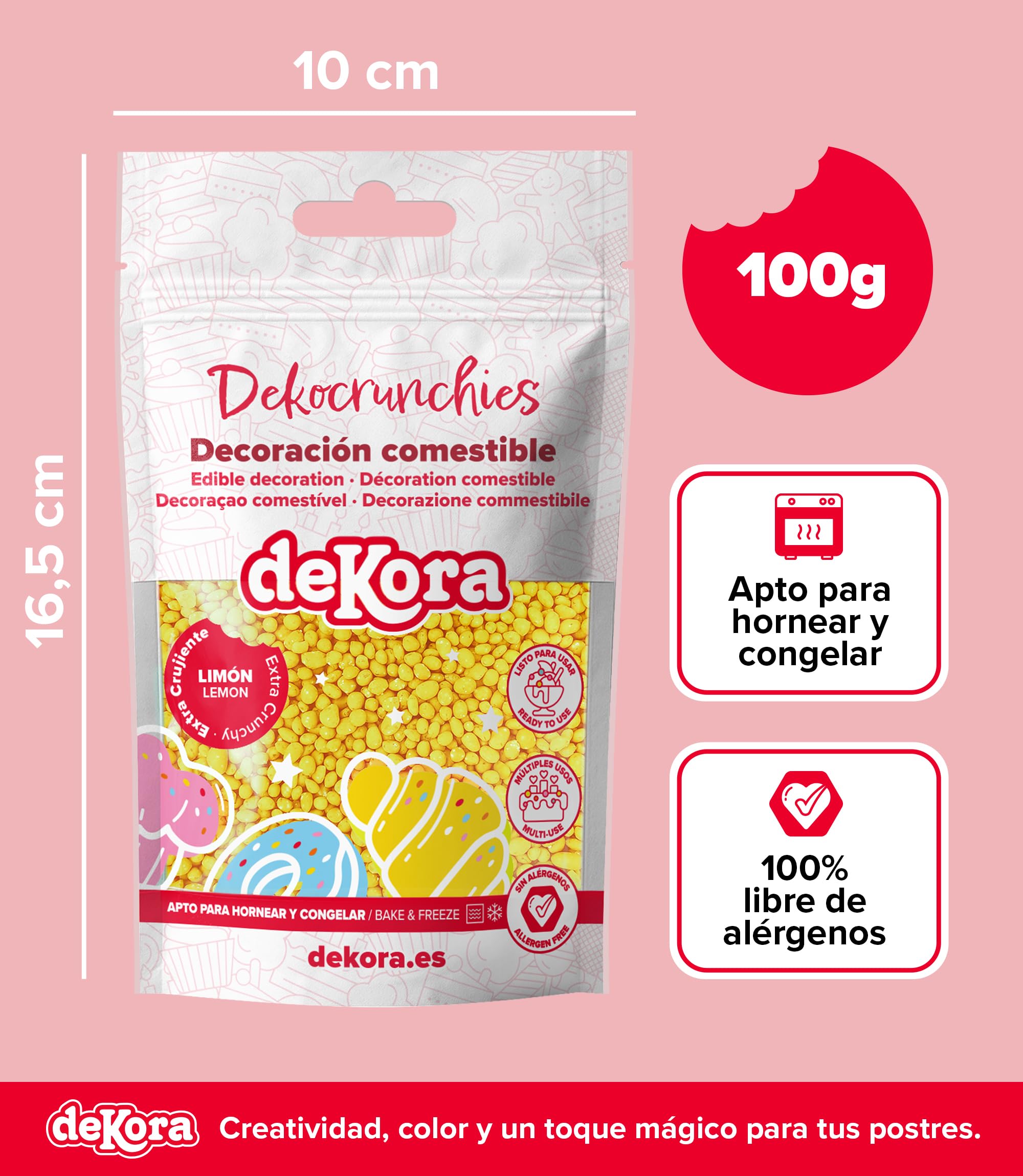 Dekocrunchies Limón 100g Sprinkles de azúcar crujientes Topping repostería perlas comestibles para decoración de tartas