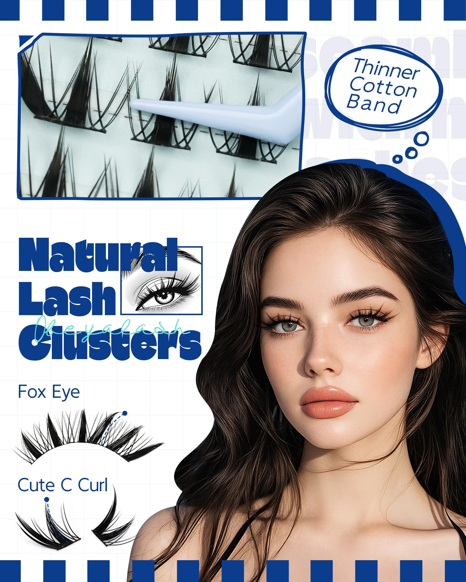 Obeyalash Sztuczne Rzęsy Fox Eye Cluster Lashes Cat Eye Individual Eyelashes 120pcs Cluster Eyelashes D Curl Diy Eyelash Extensions 6-12mm Soft and Comfortable(Zk40)