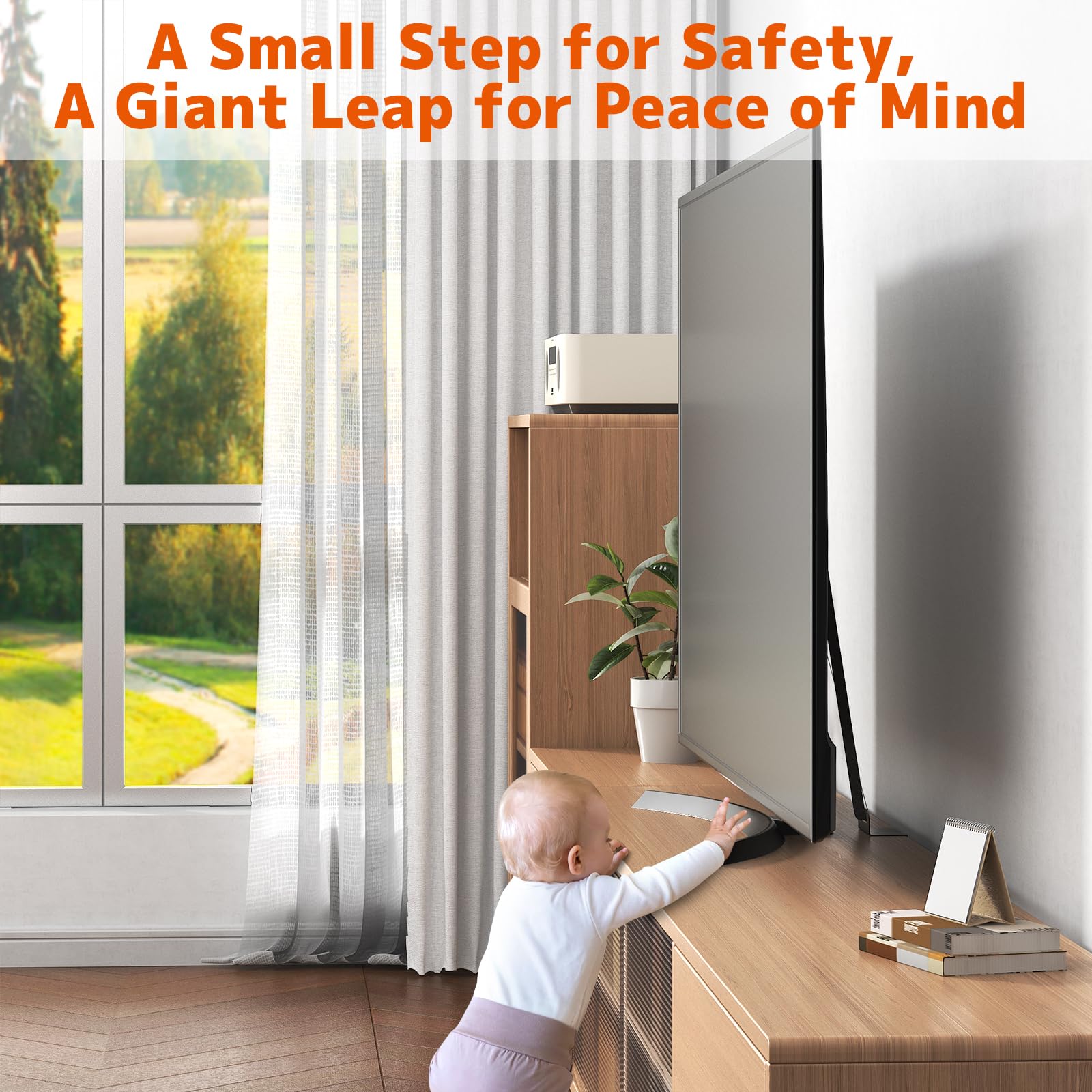 PUTORSEN Sécurité Anti-basculement Meubles Téléviseur Sangle Ajustable avec Pinces sans Perçage, pour Baby Proofing, Compatible avec Trous VESA