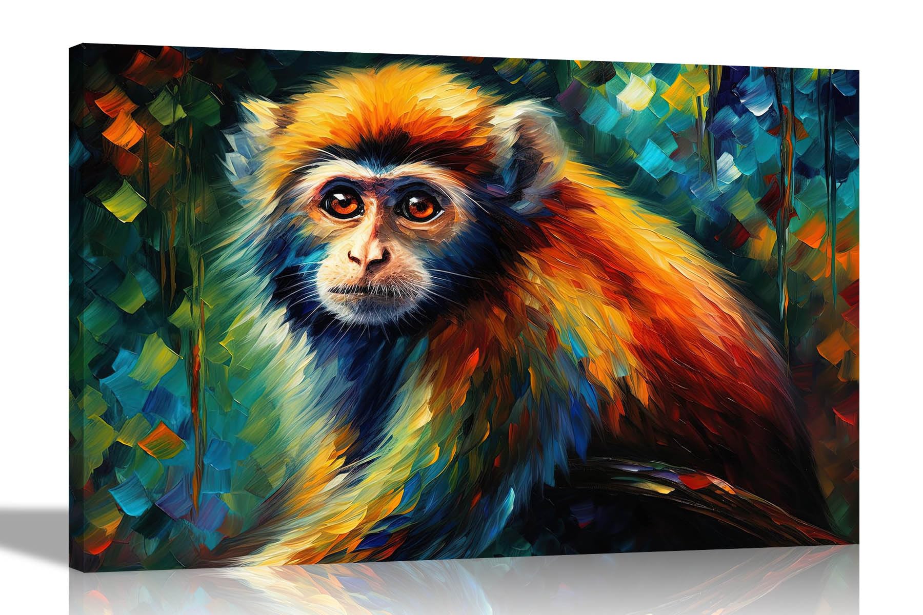 Artley Prints Multicoloured - Lonely Capuchin Monkey Abstract Canvas Wall Art: Colourful Prints For Living Room - Ready To Hang 40 X 30Cm (16 X 12 Inches) A3