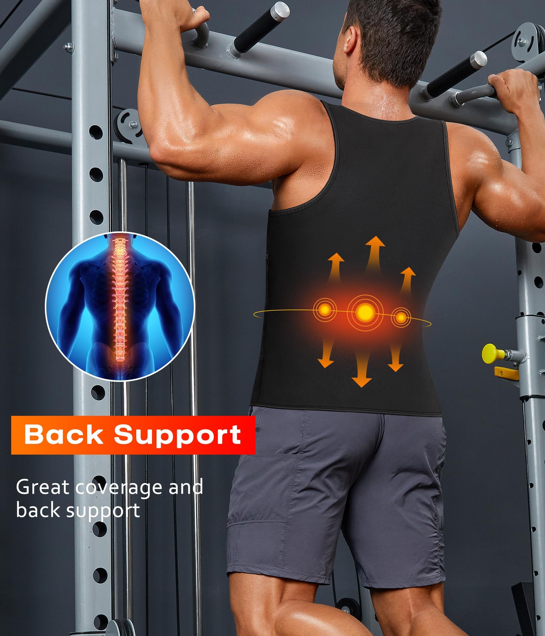 Junlan Herren Sauna Shirt Sauna Weste body shaper Schwitzanzug Taille Trainer Fitness Korsett Reißverschluss Tank Top