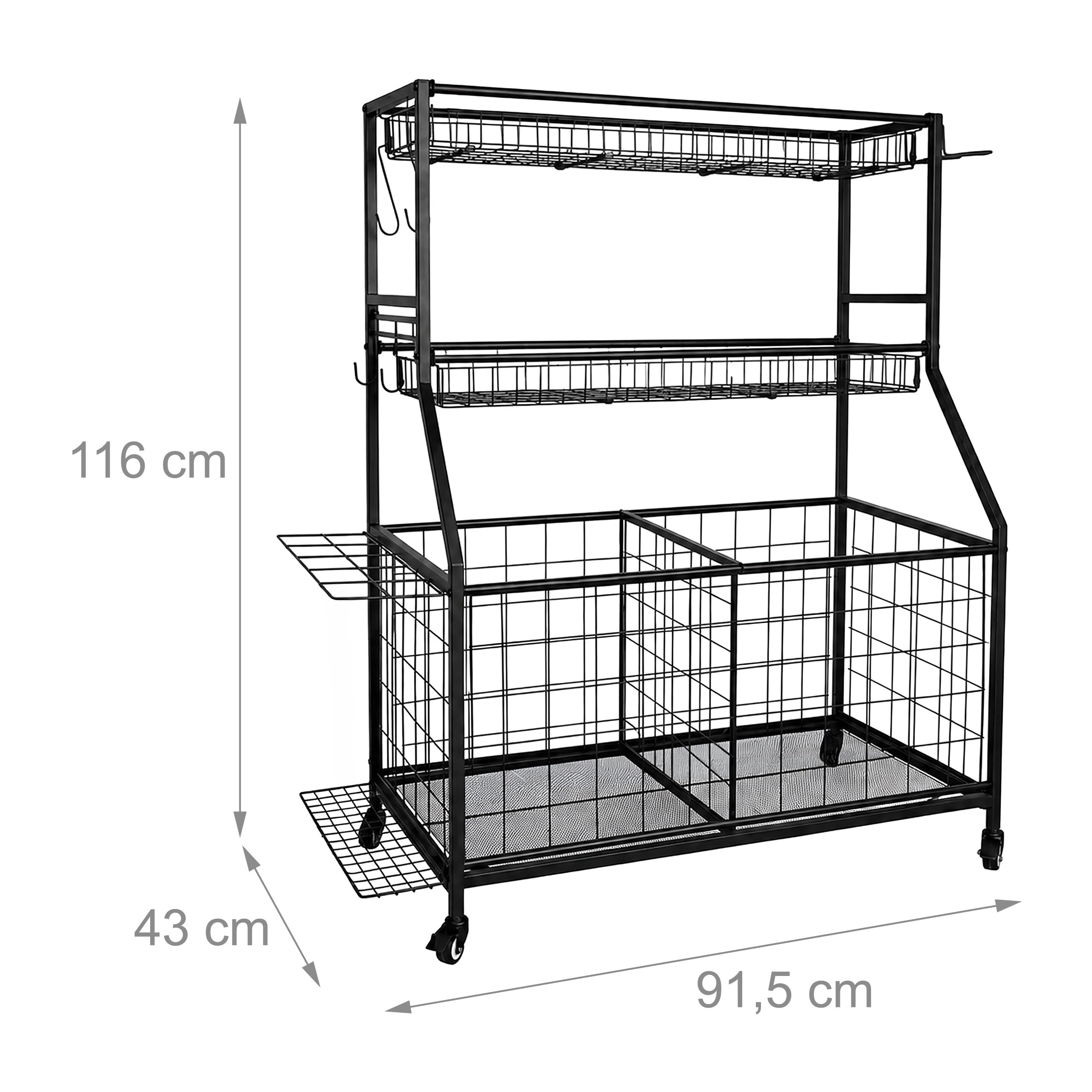 Relaxdays – organizer na sprzęt sportowy, 116 x 91,5 x 43 cm, 4 kółka, 2 hamulce, metalowy wózek na piłki, czarny