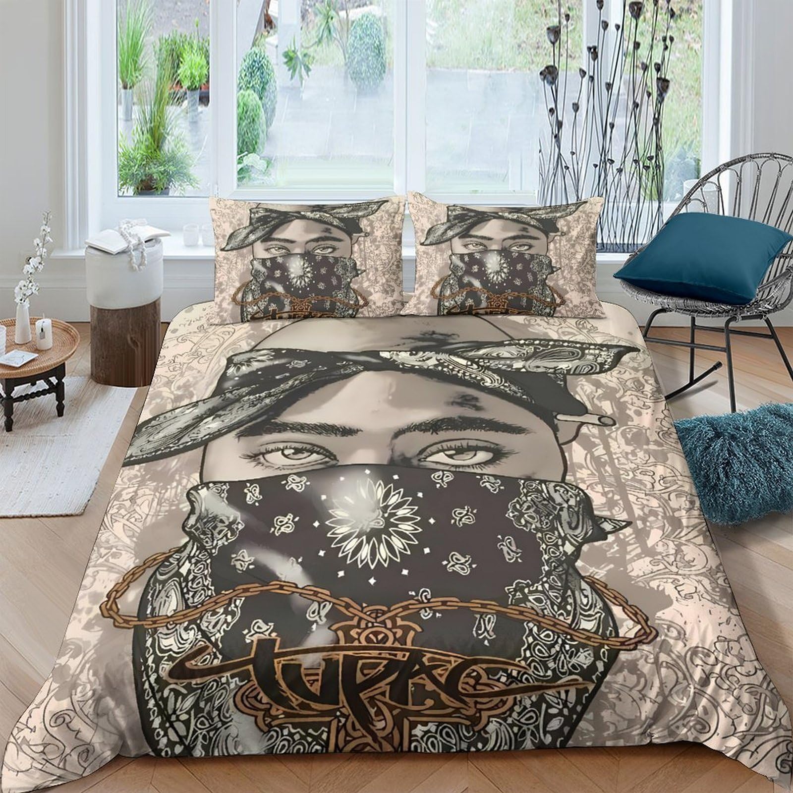 Ctjqhvkz Style-6 3D Printed Urban Graffiti Fitted Sheet Microfiber Soft Breathable Bandana Art Mattress Cover For Bedroom Dorm Decor Single（135X200cm）