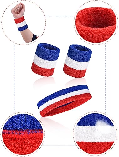 Miniatura 2 de Willbond Juego de 3 bandas para el sudor incluye diadema deportiva y bandas para el sudor a rayas para hombres y mujeres atléticos