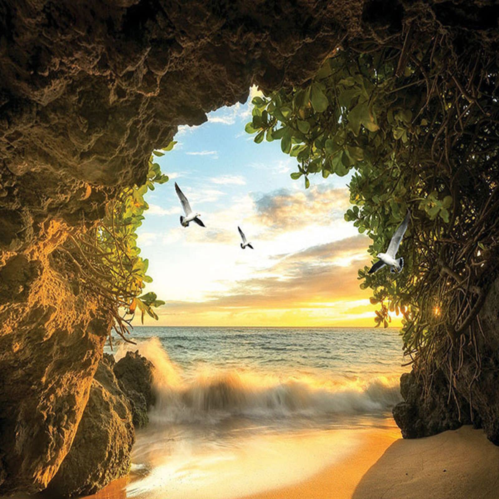 Papel pintado autoadhesivo de PVC 3D sala de estar mural cueva paisaje marino pájaro volador telón de fondo arte pegatina dormitorio cartel