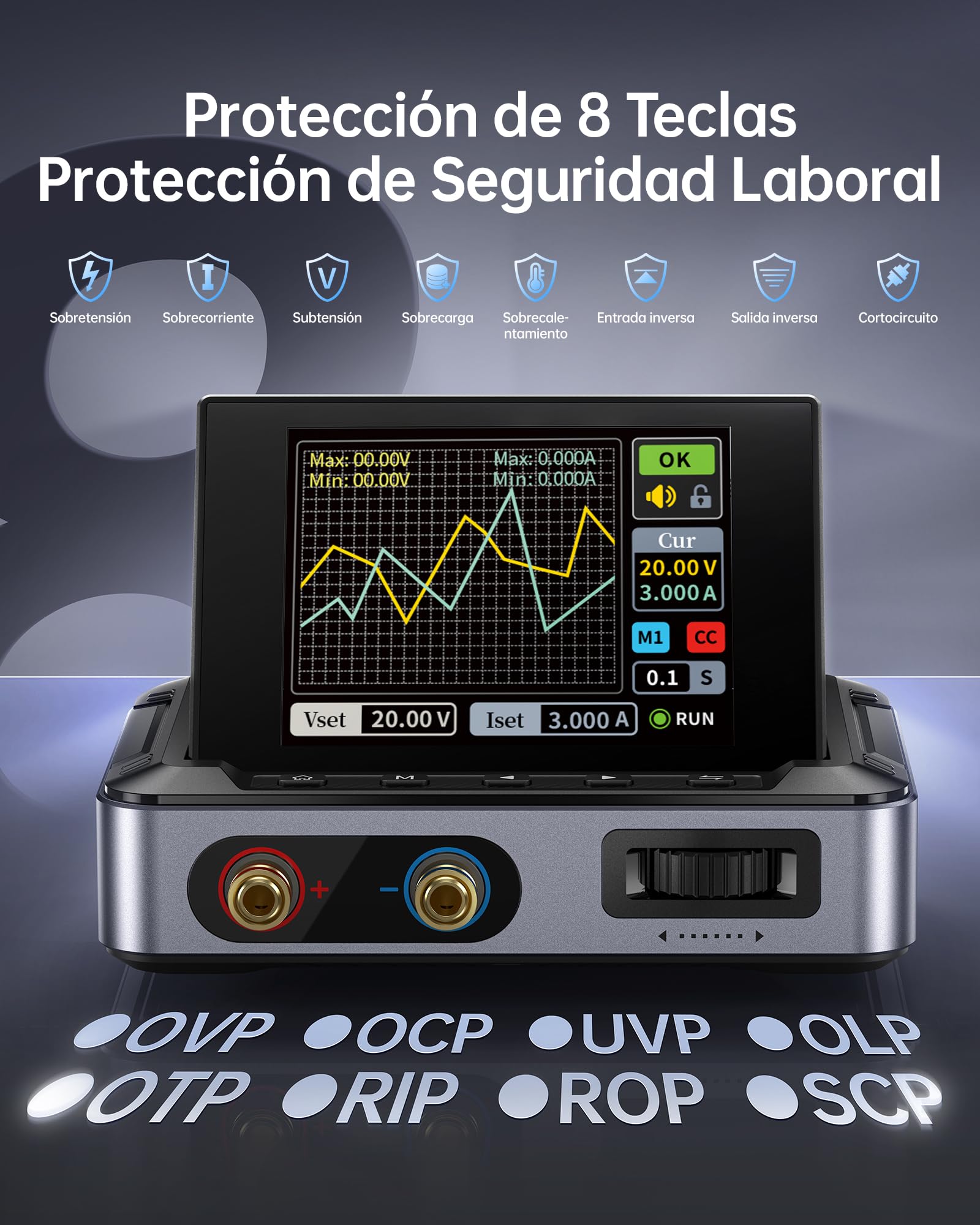 FNIRSI DPS-150 Fuente Alimentación DC Variable, 30V 5A Ajustable, Pantalla IPS de 4 Dígitos, <20mV Rizado, Programable por PD/QC/CC, para Laboratorio/CNC/Reparación Electrónica