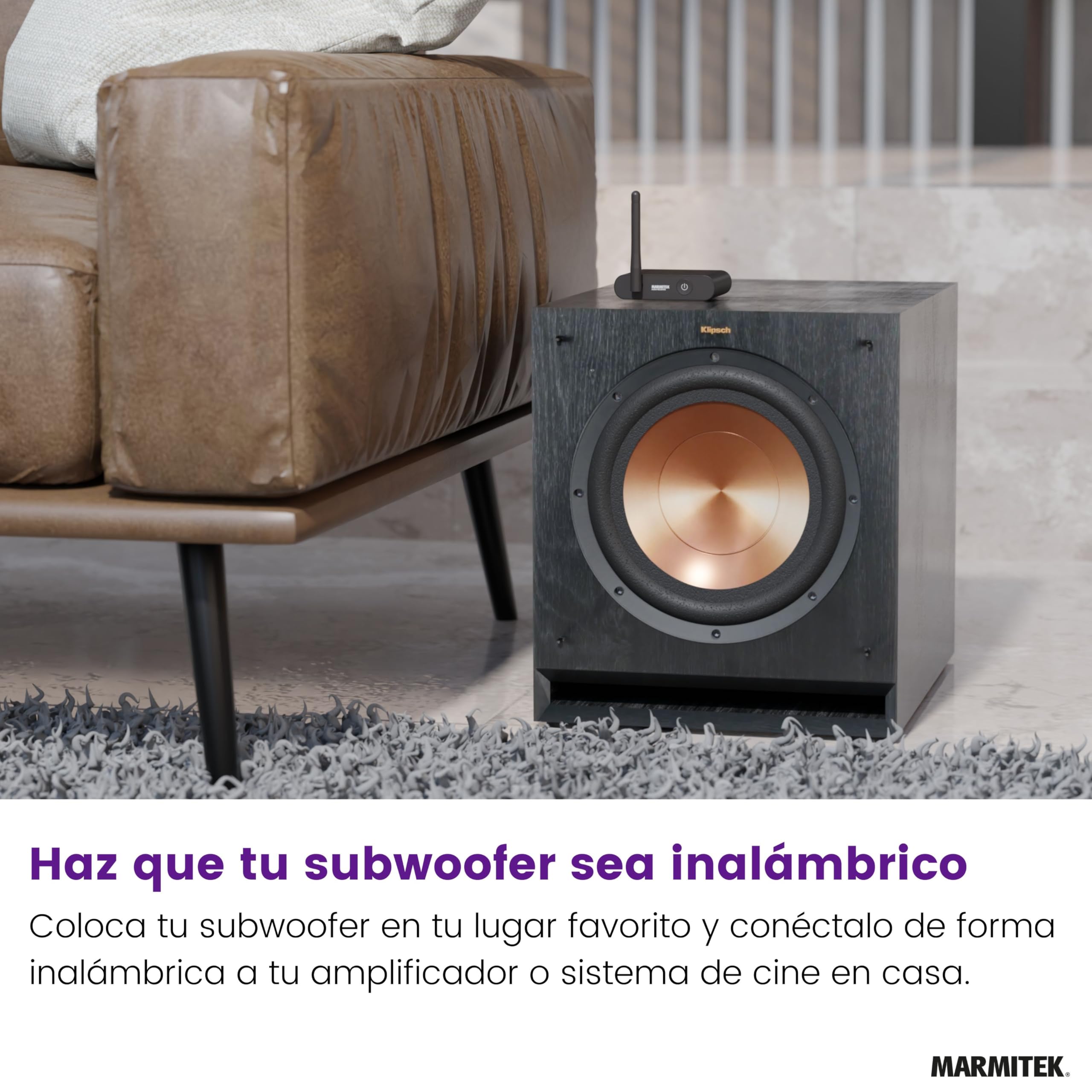 Marmitek WS400 - Kit subwoofer inalámbrico - Graves sin Cables 2,4 GHz | Transmisión digital RCA/LFE 2,4 GHz para subwoofer activo, graves sin cables, colocación libre, baja latencia y Plug & Play