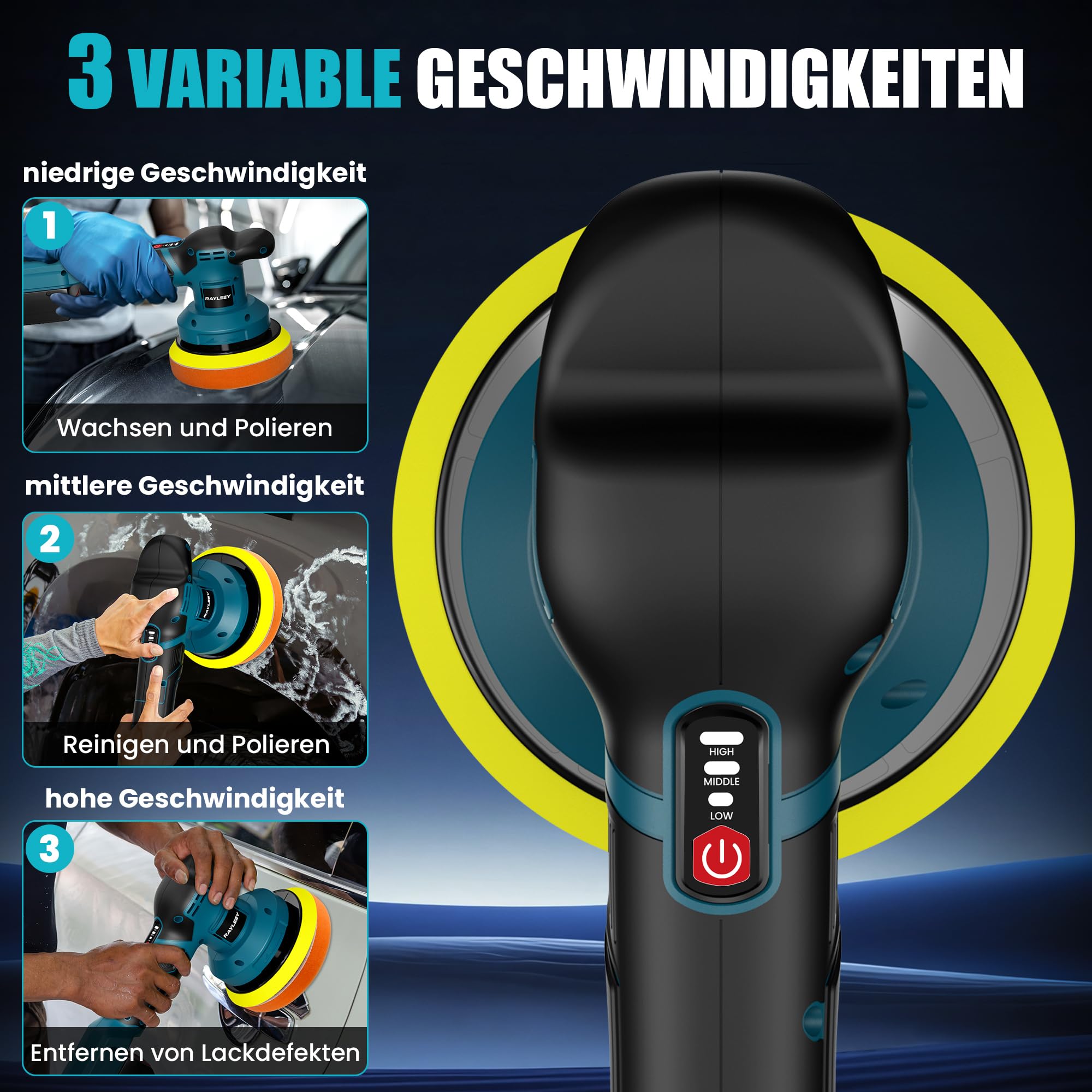 Poliermaschine Auto für Bosch18V LXT-Serie Akku, 27pcs Auto poliermaschinen Set, 6 Zoll Orbital Auto Politur mit 3 Variablen Geschwindigkeiten für Wachsen/Autodetaillierung (Ohne Akku)