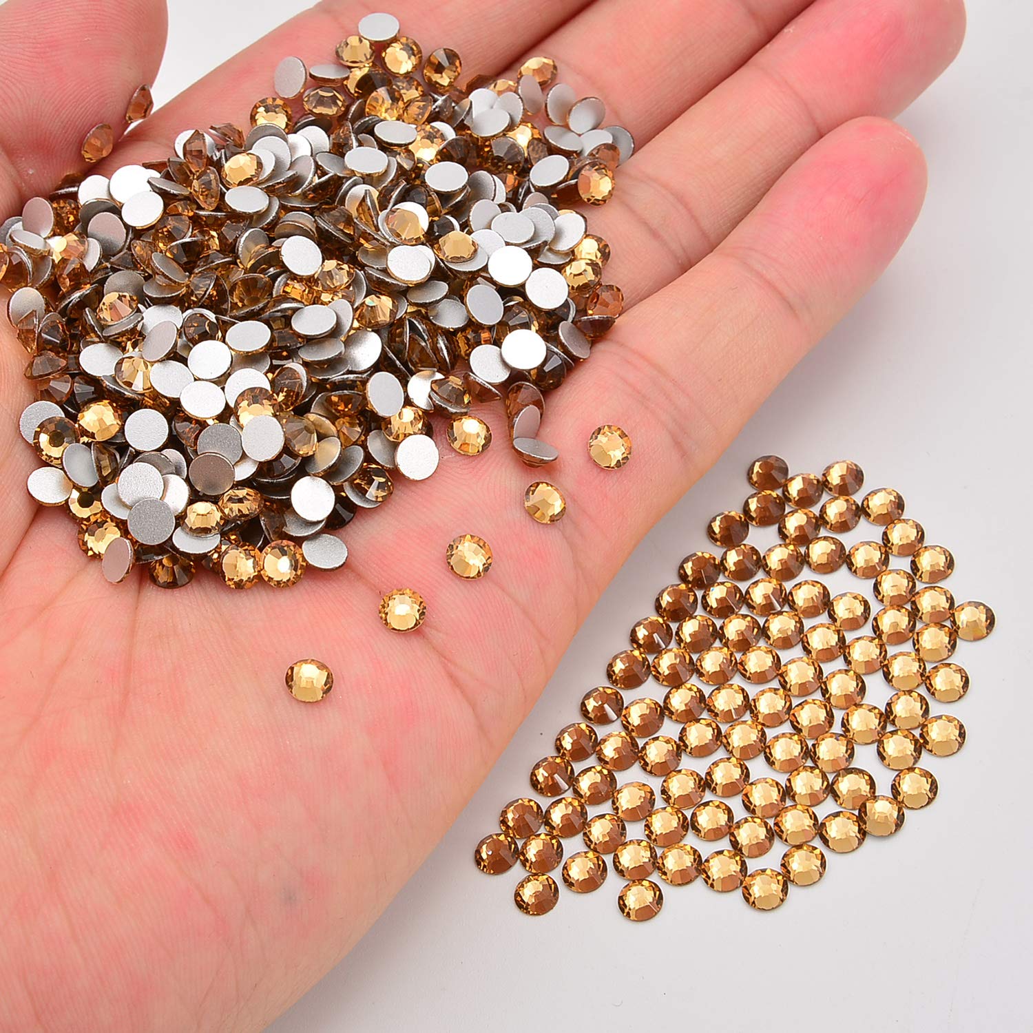 NCB 2160pcs Non Hotfix Flatback Crystals Rhinestones Round Glass Diamonds Charms Gems Stones Beads 3D for Nails Art Craft Jewels Accessories Phone Shoes Decorations (Lt. Topaz SS20 5.0mm 2160pcs)