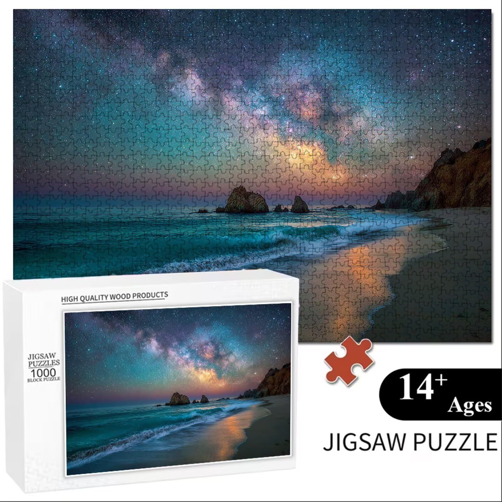 Puzzle 2000 elementów - Gwiaździste niebo i plaża - Trwałe drewniane puzzle z literami na odwrocie - 75 x 105 cm - Kreatywne hobby bezpyłowe - Artykuł kolekcjonerski i 14 lat w górę P3#283