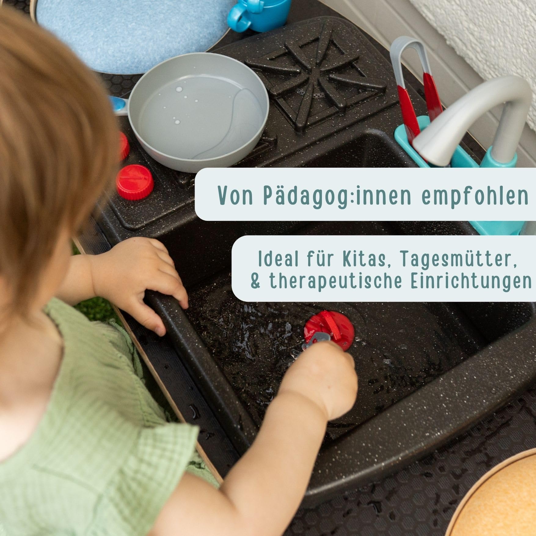 Matschküche, Kinderküche draußen, Spielküche Holz | Modulare Outdoor-Wasserspielküche, höhenverstellbar und wetterfest mit Wasserhahn für Jungen und Mädchen