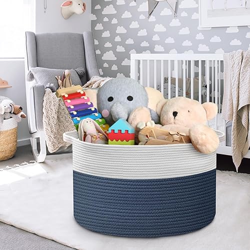 Miniatura 6 de Cesta de cuerda extra grande, cesta de almacenamiento de mimbre tejida XXXL, organizador y almacenamiento de juguetes para habitación de niños,