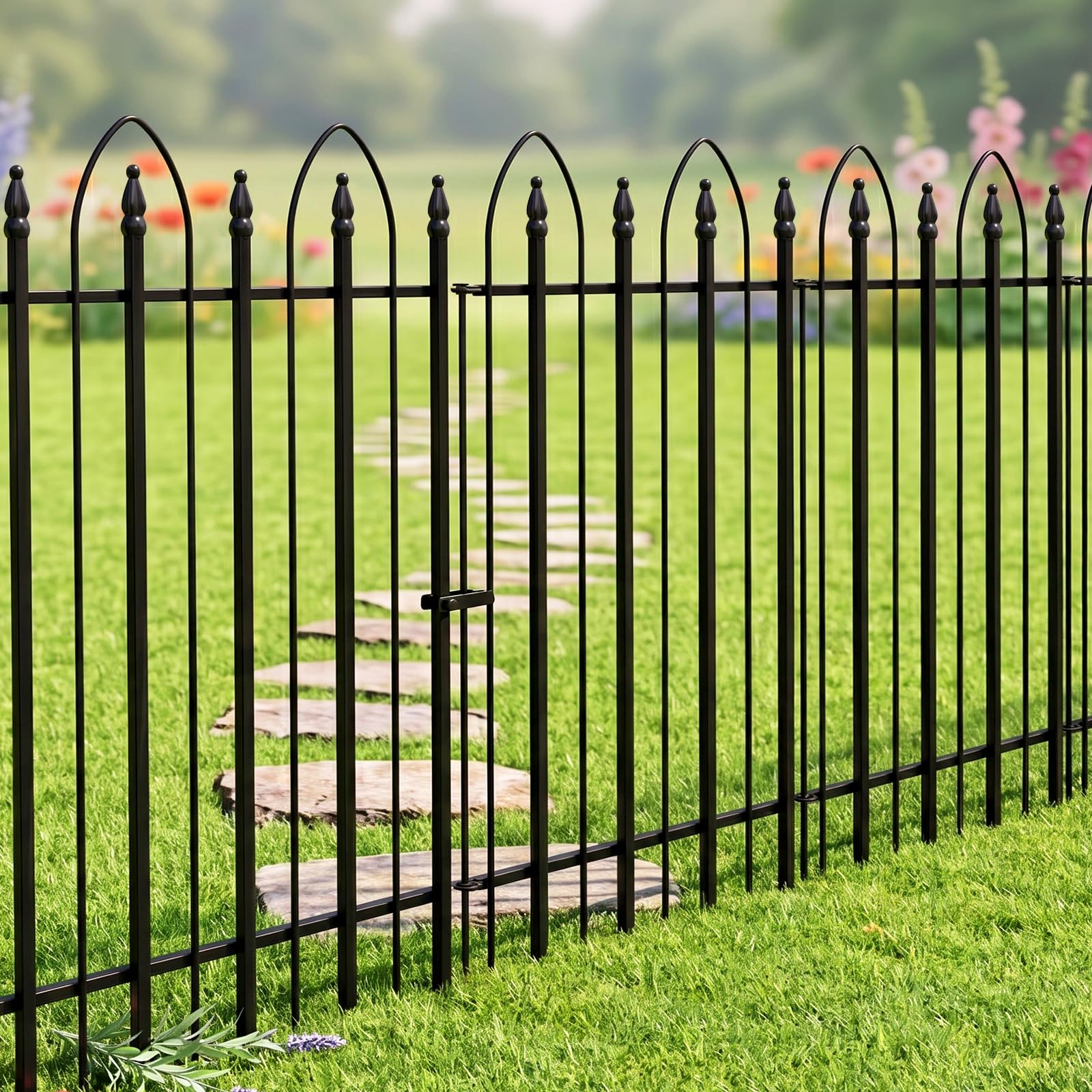 Thealyn Dekorativer Gartenzaun aus Metall, 81H x 61W cm, 4 Panels + 1 Gate | 3m Gesamtlänge Metallumrandung, faltbar, Landschaftszaun, Hund, Haustier für Blumenbett, Hof, Tierbarriere