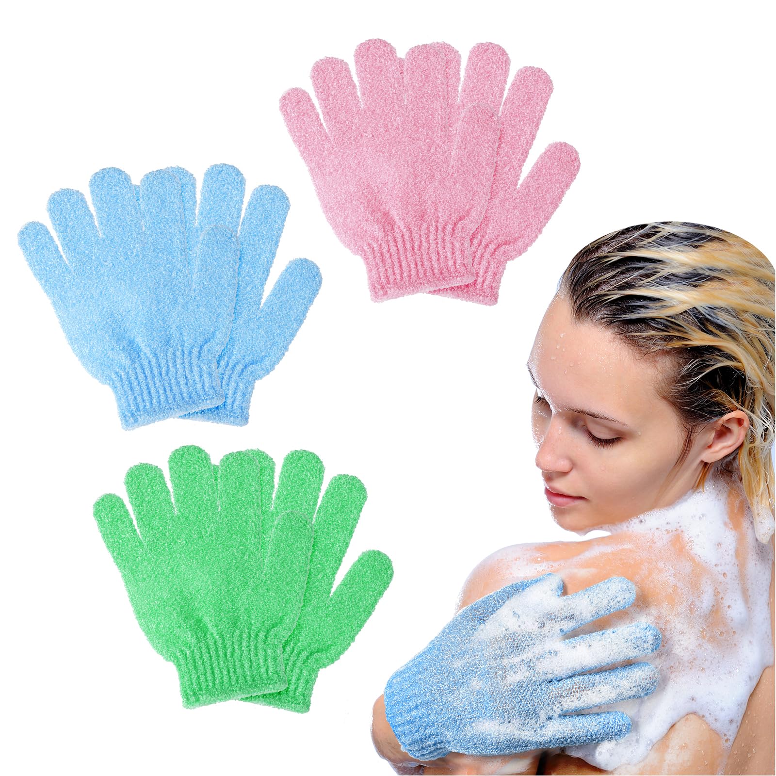 URAQT Bambusowe rękawiczki do peelingu, 6 szt. Rękawica do peelingu ciała, złuszczające rękawice prysznicowe, rękawice złuszczające, rękawice do kąpieli dwustronne peeling wielokrotnego użytku do
