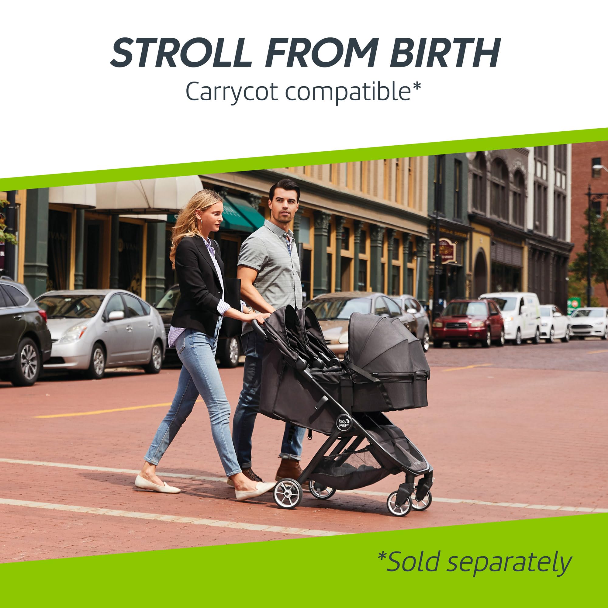 Baby Jogger City Tour 2 Double Poussette double pour frères et sœurs pour voyager | Poussette jumelle légère, pliable et portable | Pitch Black (noir)